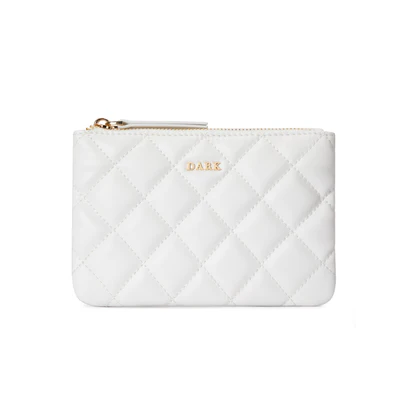 LEATHER QUILTED SMALL POUCH, OFF WHITE