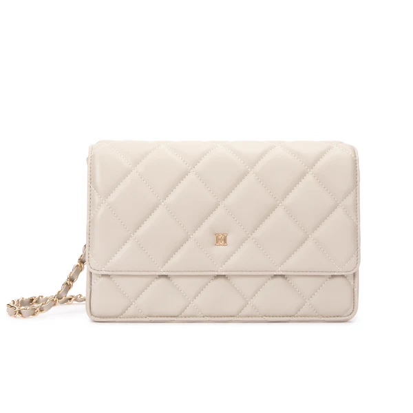 LEATHER QUILTED BAG, SAND