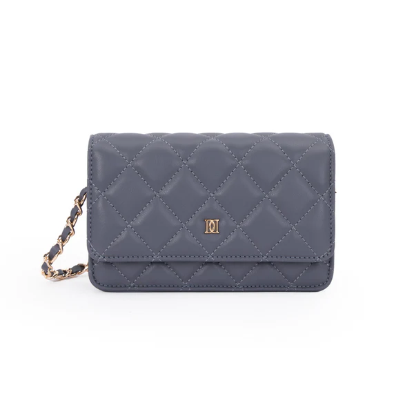 LEATHER QUILTED MINI BAG, STEEL BLUE