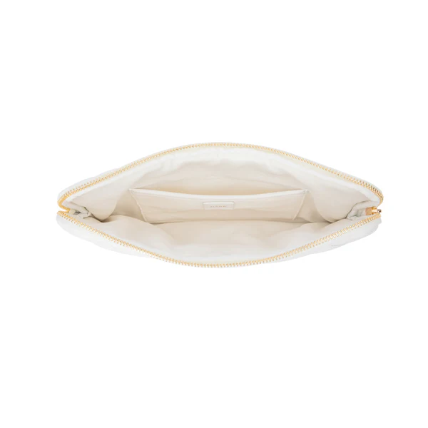LEATHER QUILTED MEDIUM POUCH, OFF WHITE