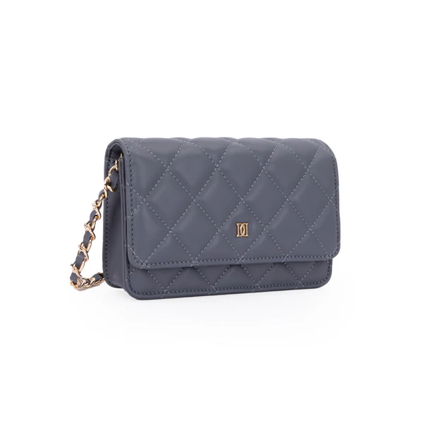 LEATHER QUILTED MINI BAG, STEEL BLUE