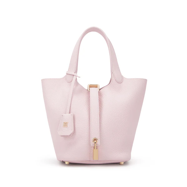 LEATHER BUCKET BAG MINI, PALE ROSE