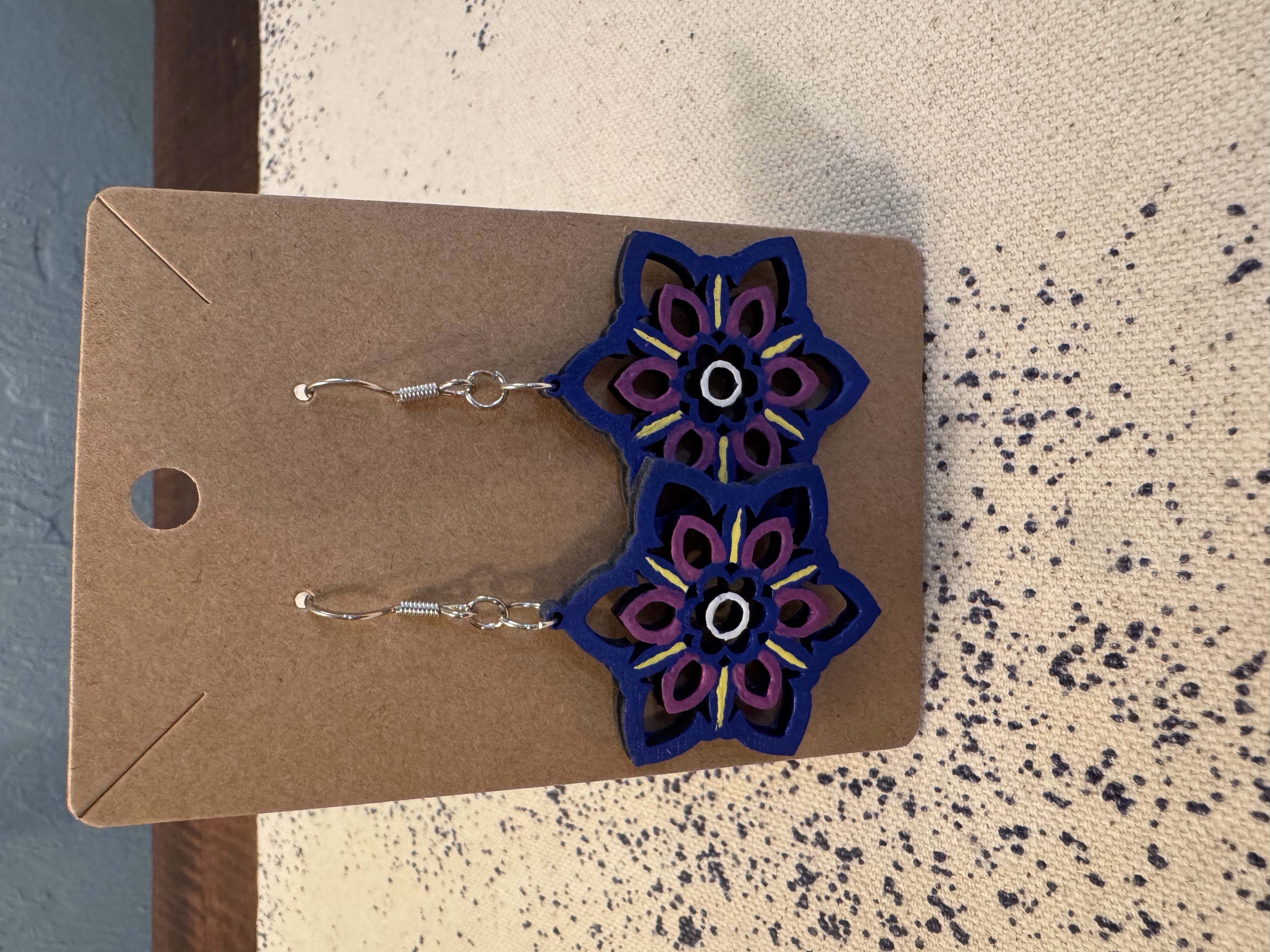 Hand Painted Wooden Laser Engraved Earrings 