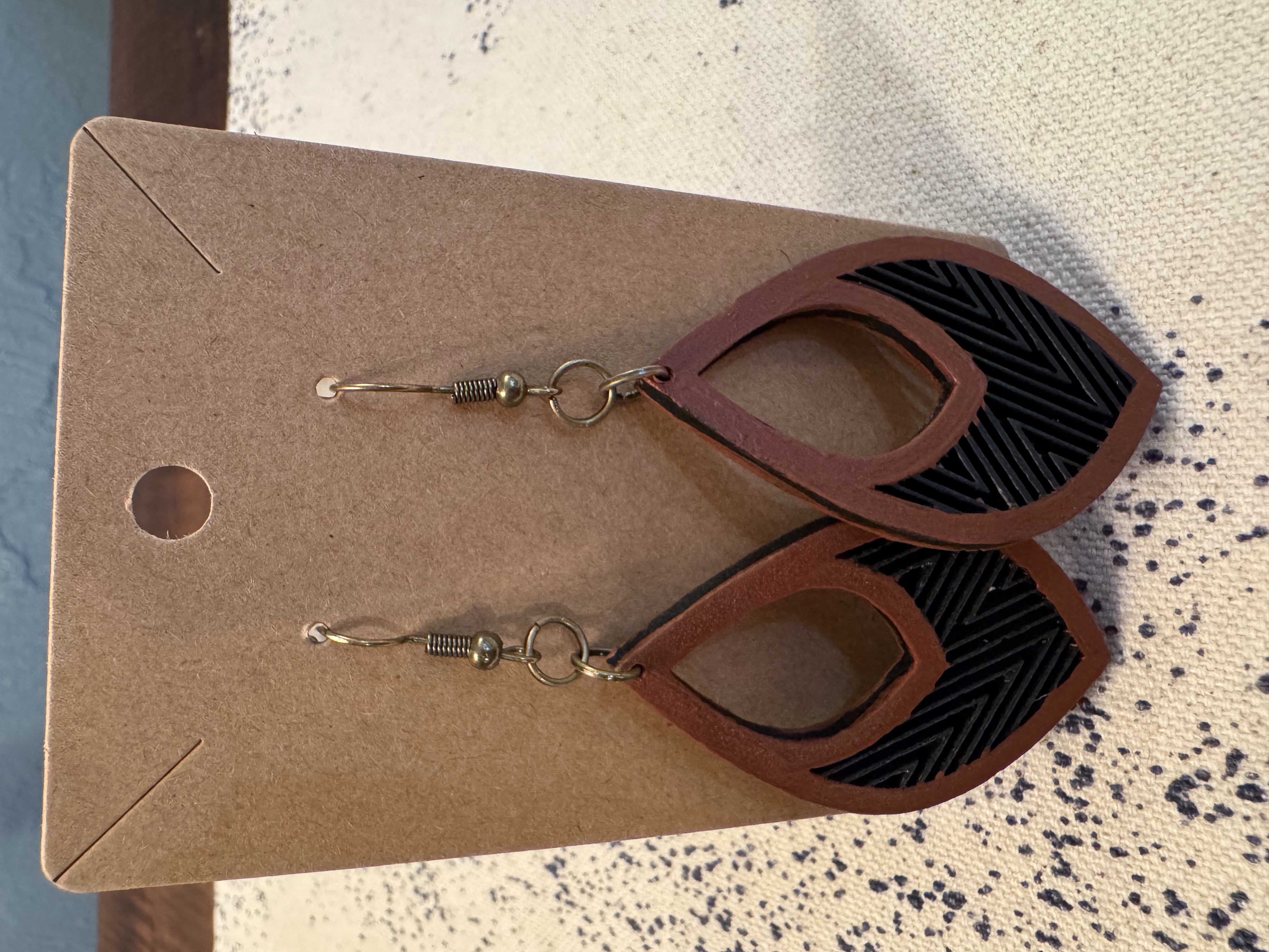 Hand Painted Wooden Laser Engraved Earrings 