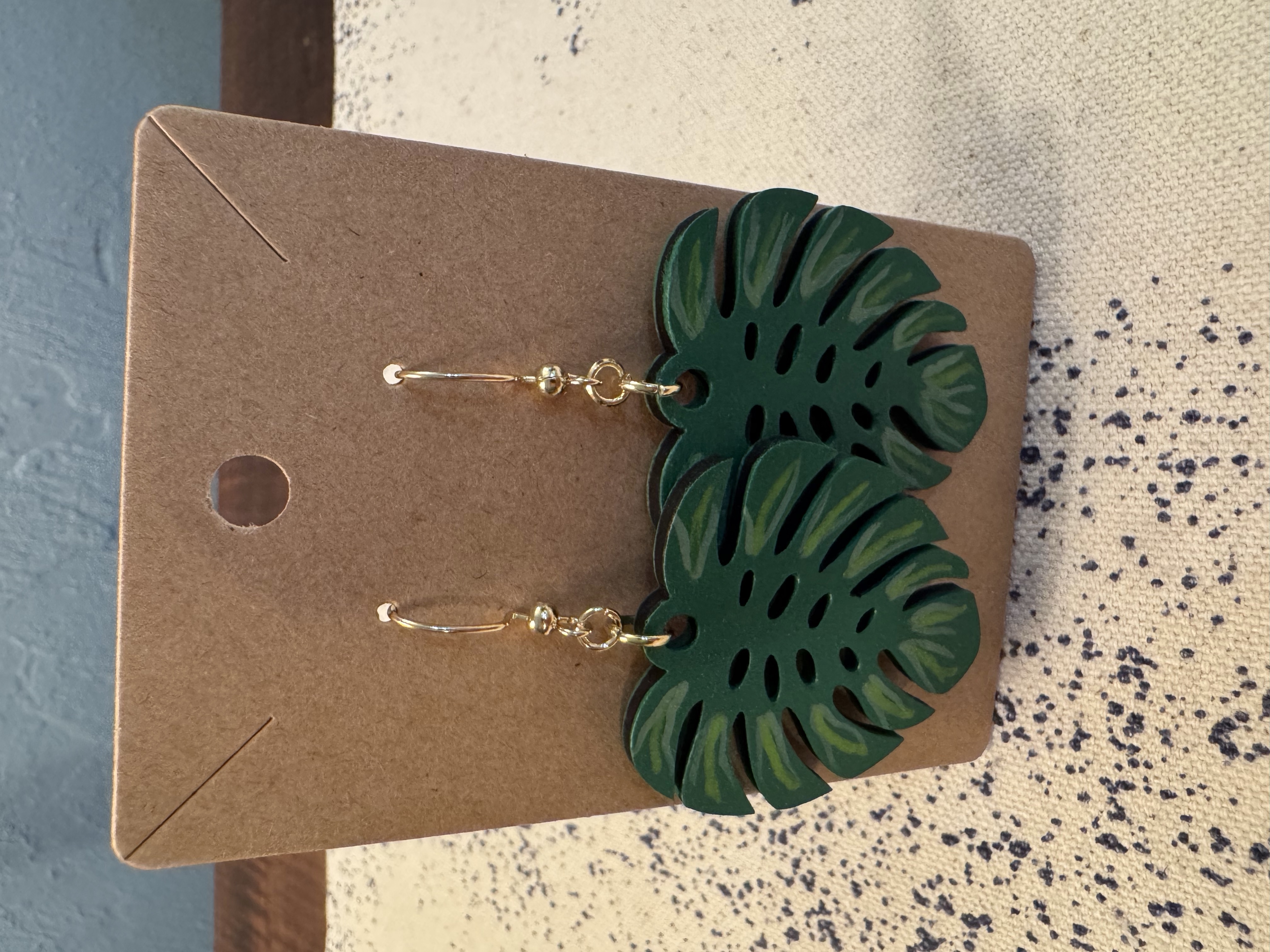 Hand Painted Wooden Laser Engraved Earrings 
