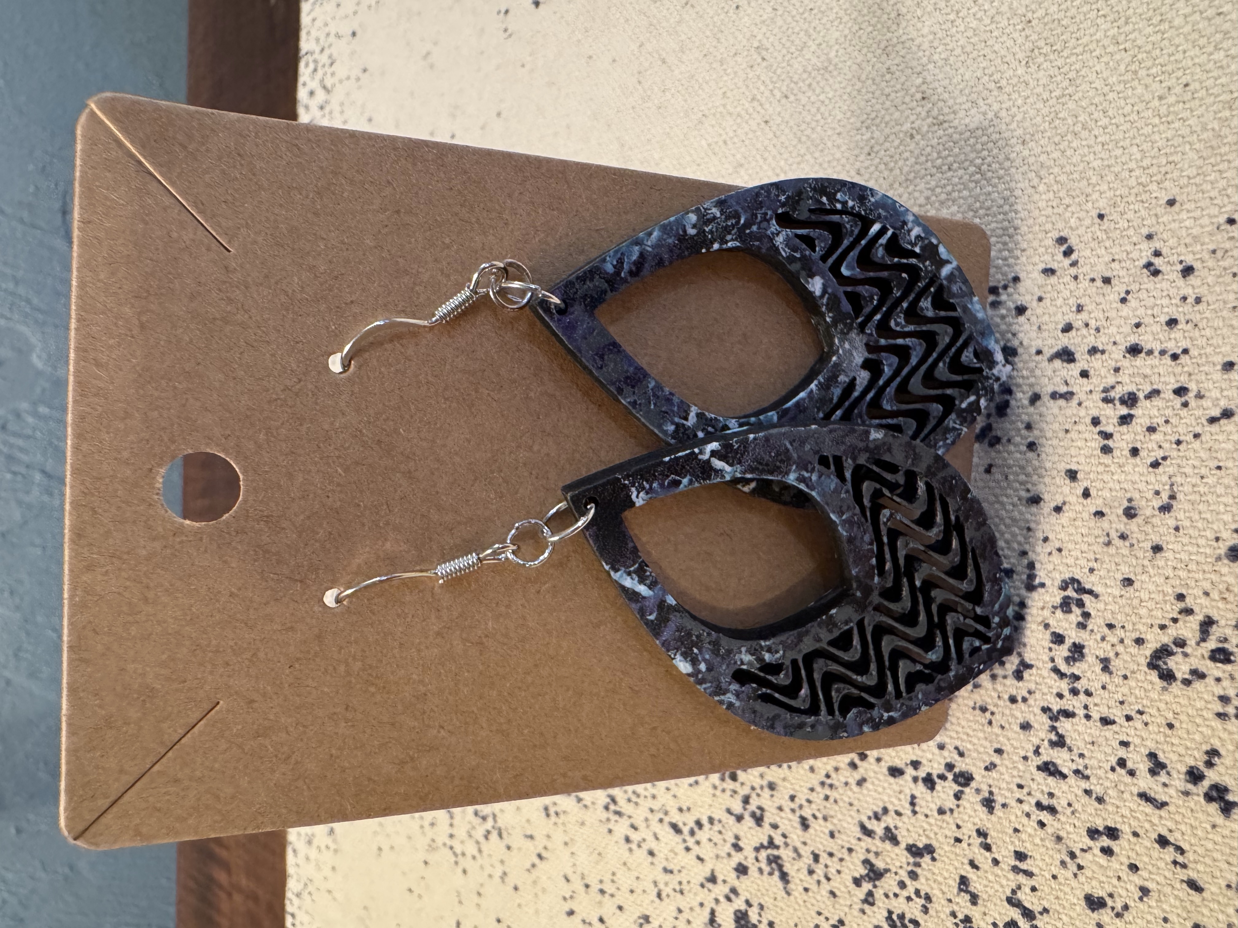 Hand Painted Wooden Laser Engraved Earrings 