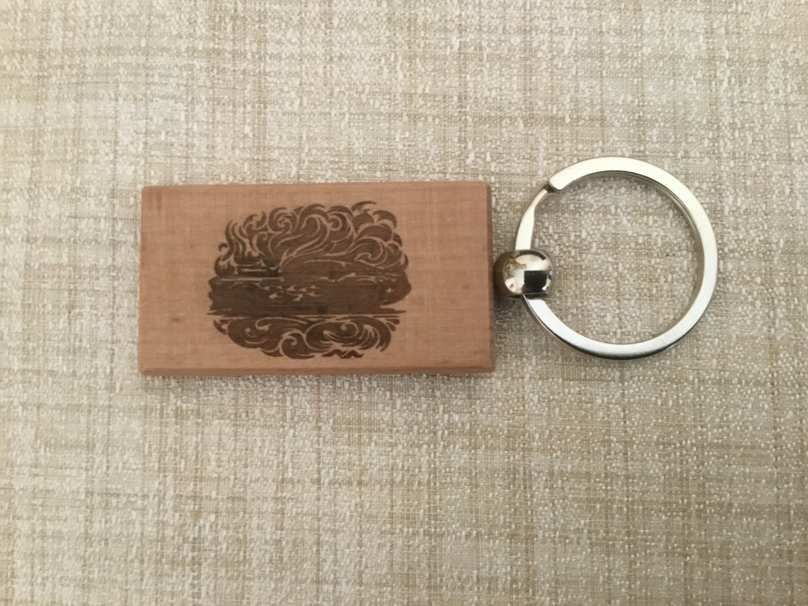 Laser Engraved Wooden Keychain- Race car w flames 