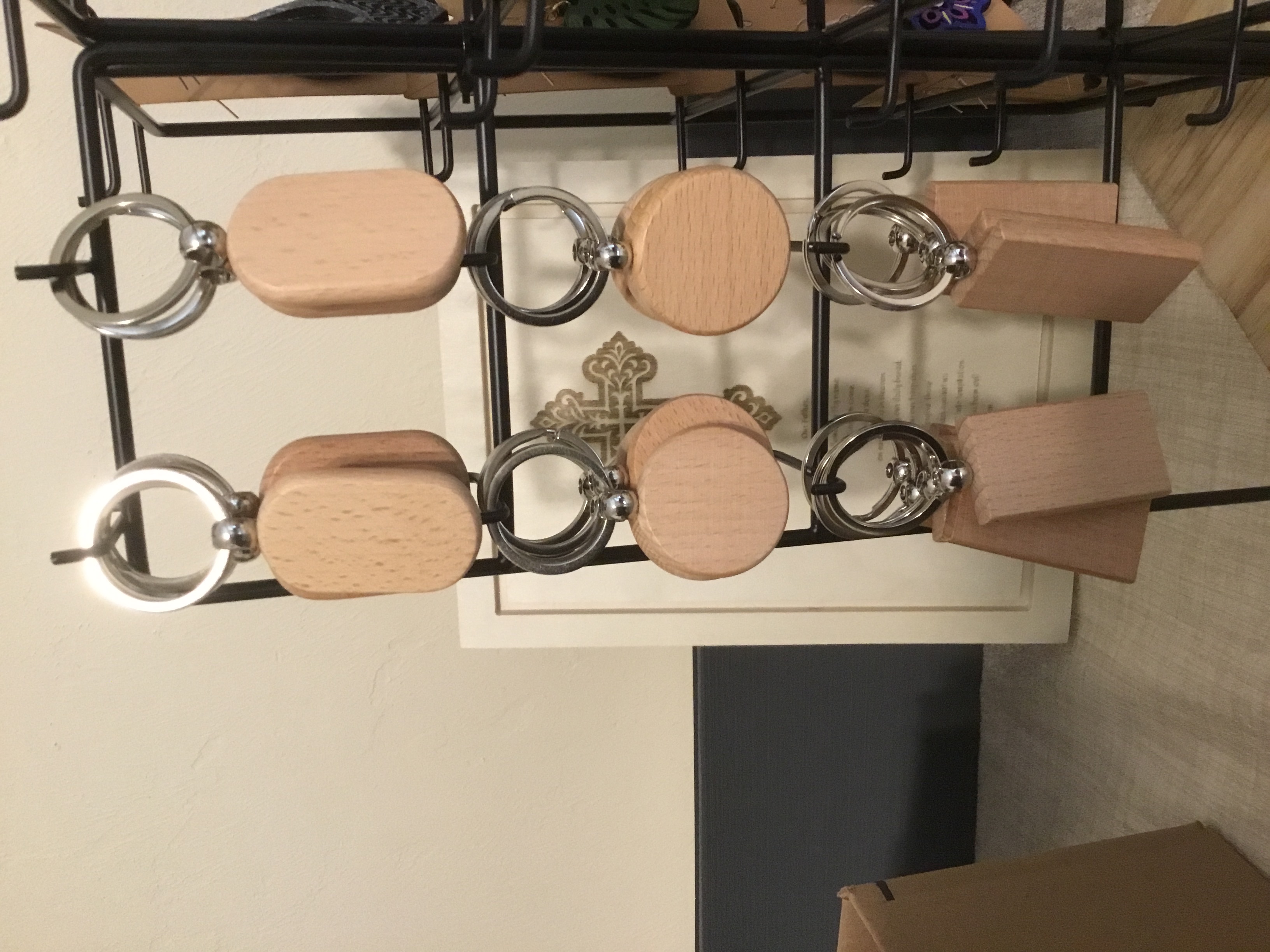 Laser Engraved Wooden Keychain - Customized ( Oval Shape ) With Semi-Precious Beads