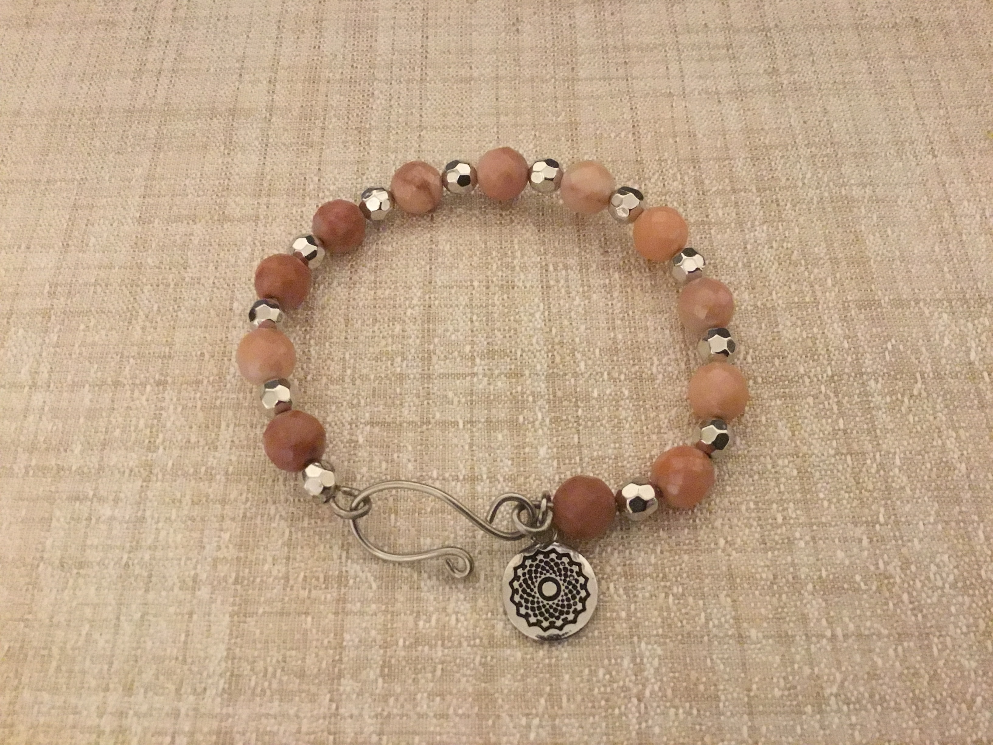 Peach Aventurine Semi Precious Bead Bangle 7.5 inches 