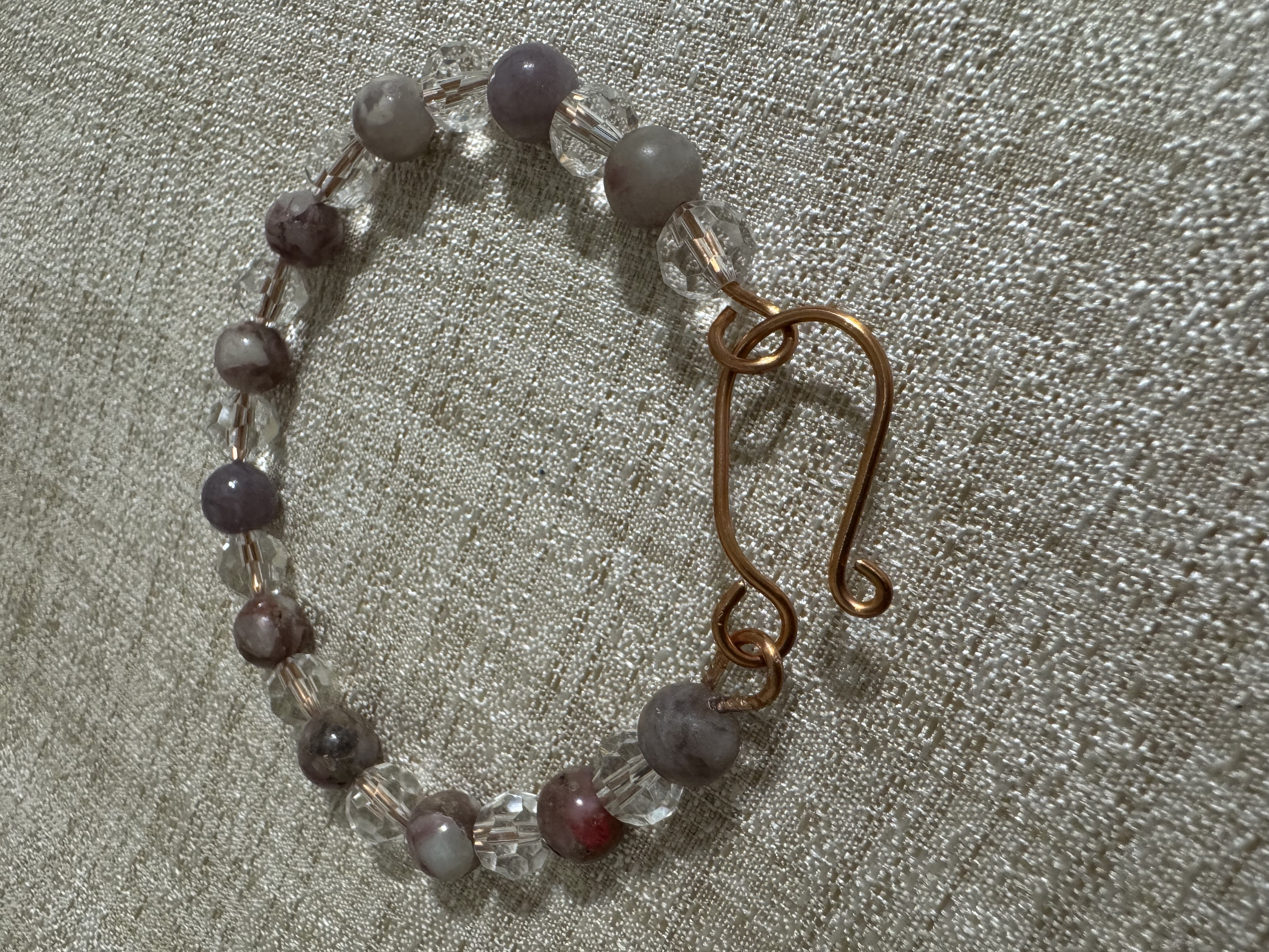 Pink Tourmaline Semi-Precious , Glass Crystal Beads on Copper Wire - 7.5 inches