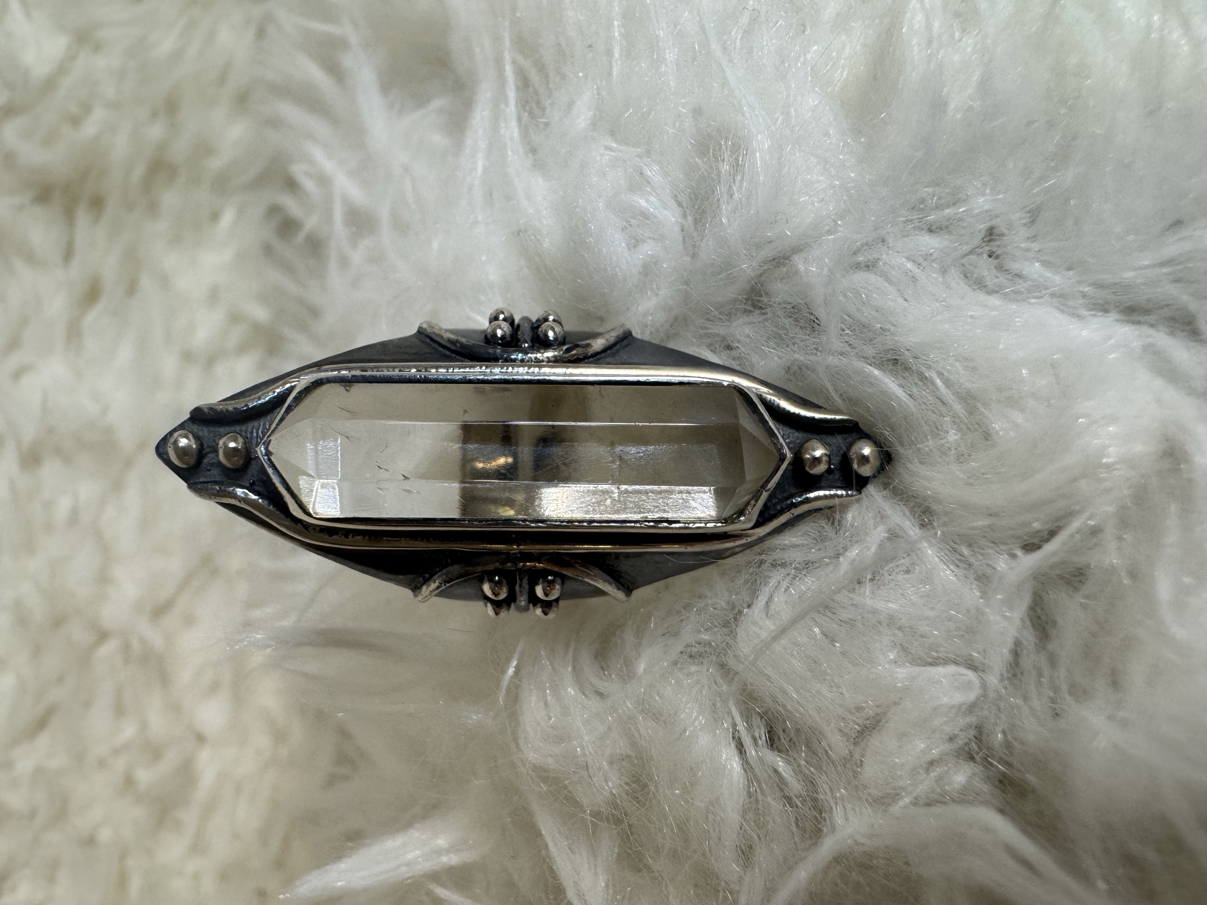 Double Terminated Clear Quartz .925 Sterling Silver Adjustable Ring 