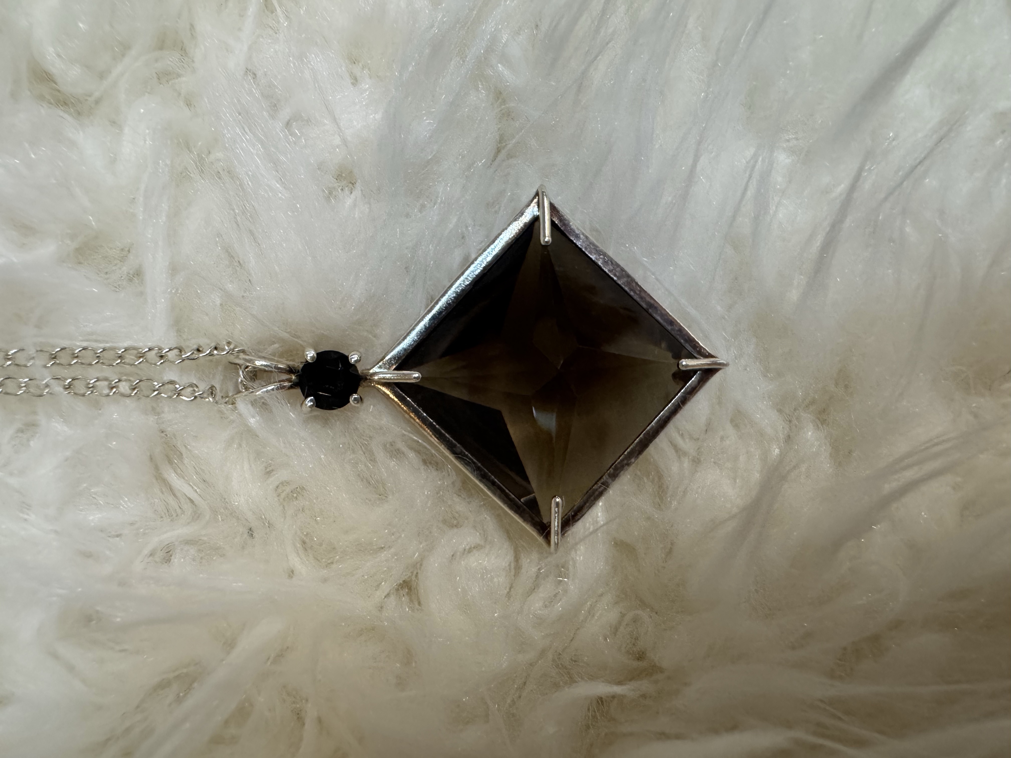 Smoky Quartz with Black Tourmaline Magician Pendant with chain .925 Sterling Silver