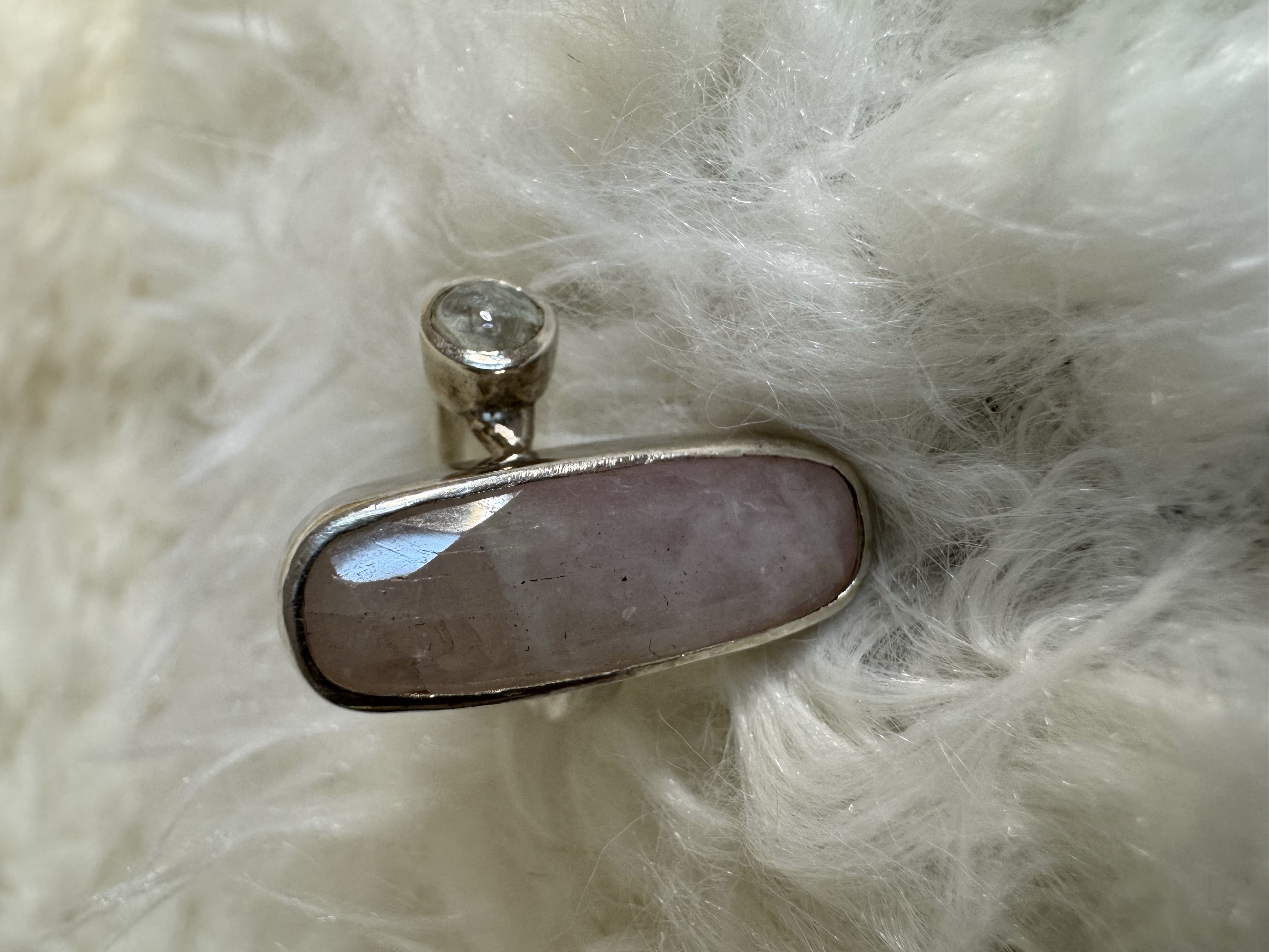 Kunzite and Quartz .925 Sterling Silver Adjustable Ring 
