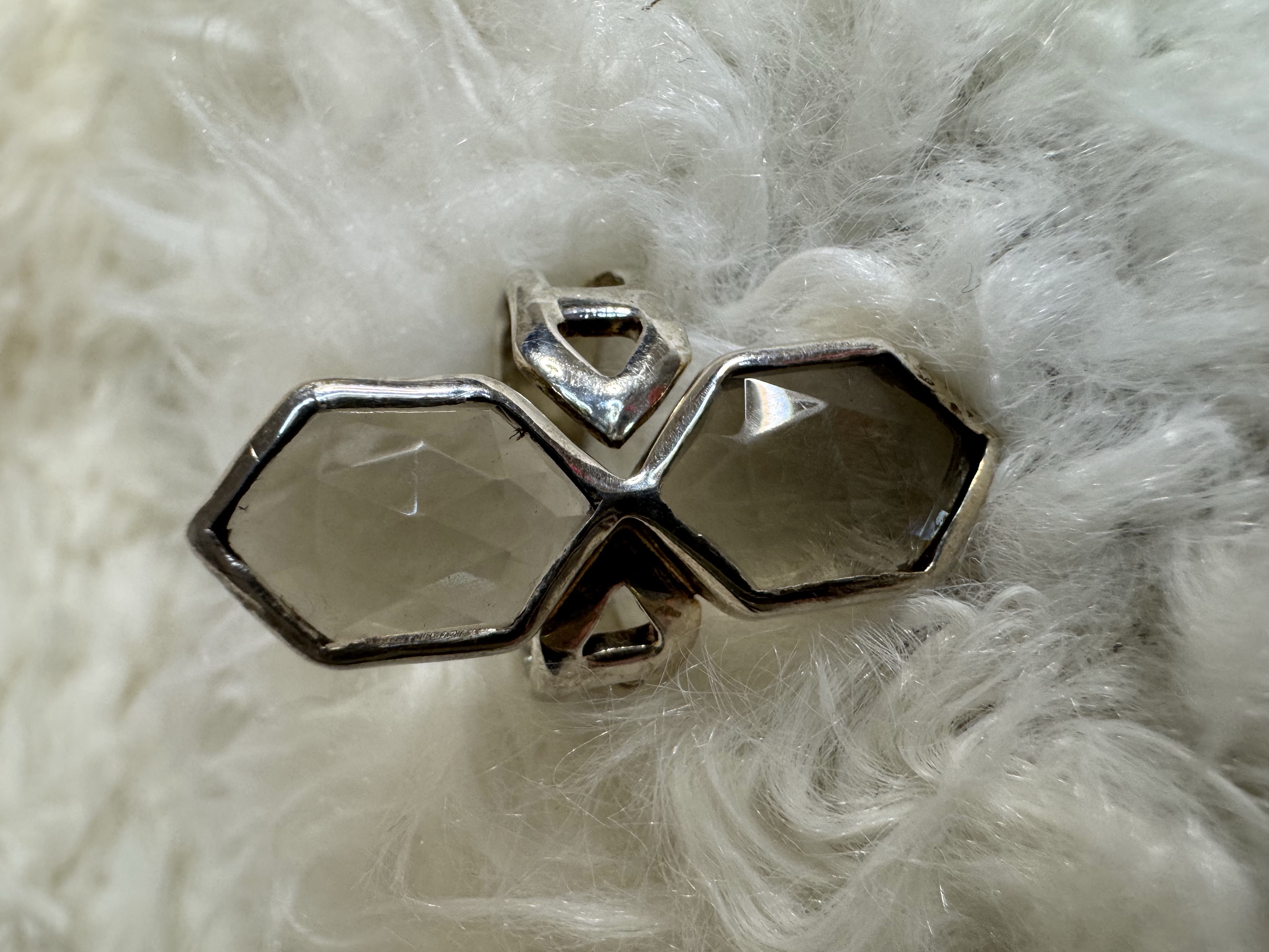 Double Hexagon Grounding Smoky Quartz .925 Sterling Silver Adjustable Ring 