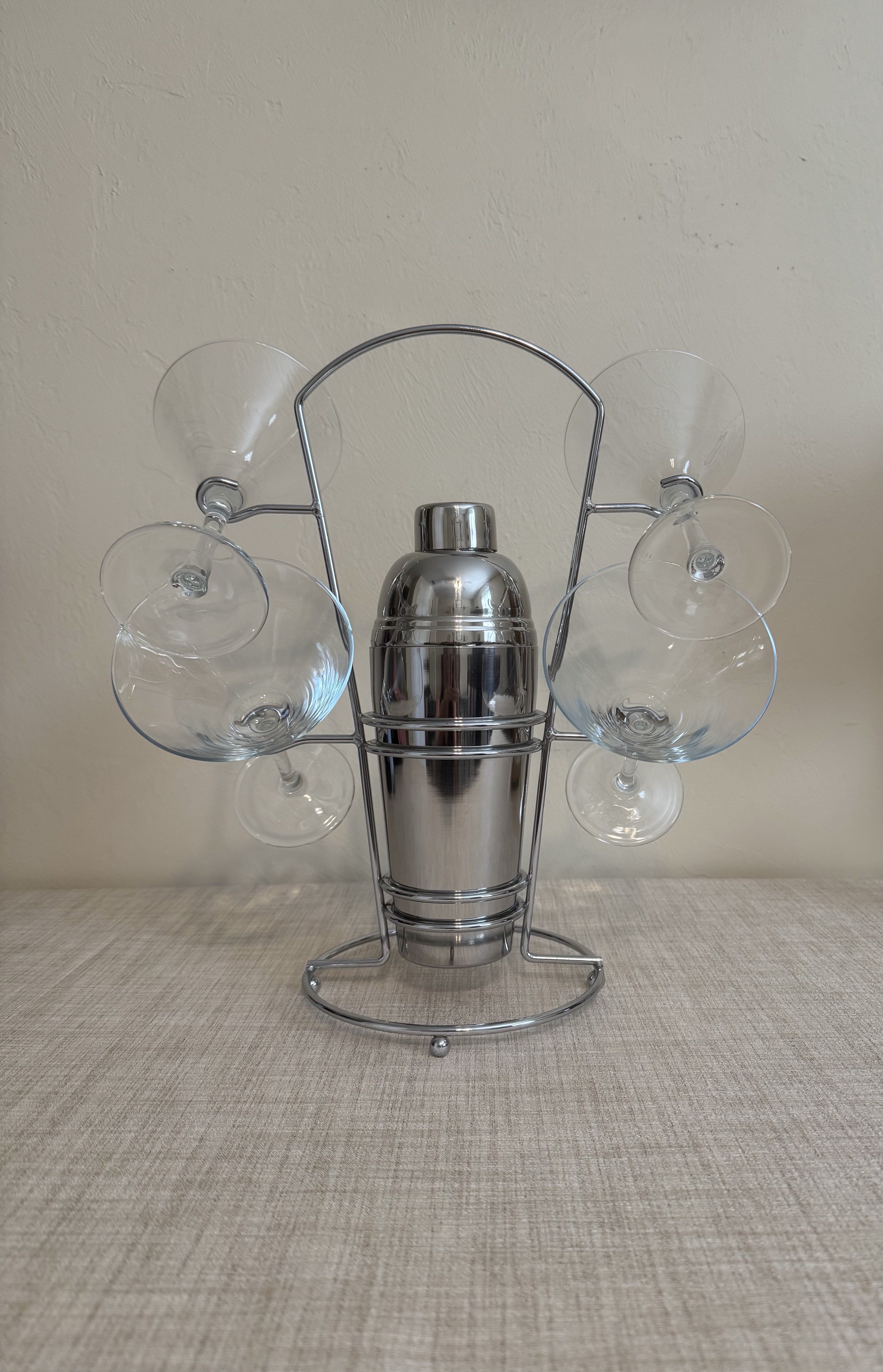 Customized Laser Engraved Vintage Chrome Martini Rack/Holder, Shaker and 4 Martini Glasses 