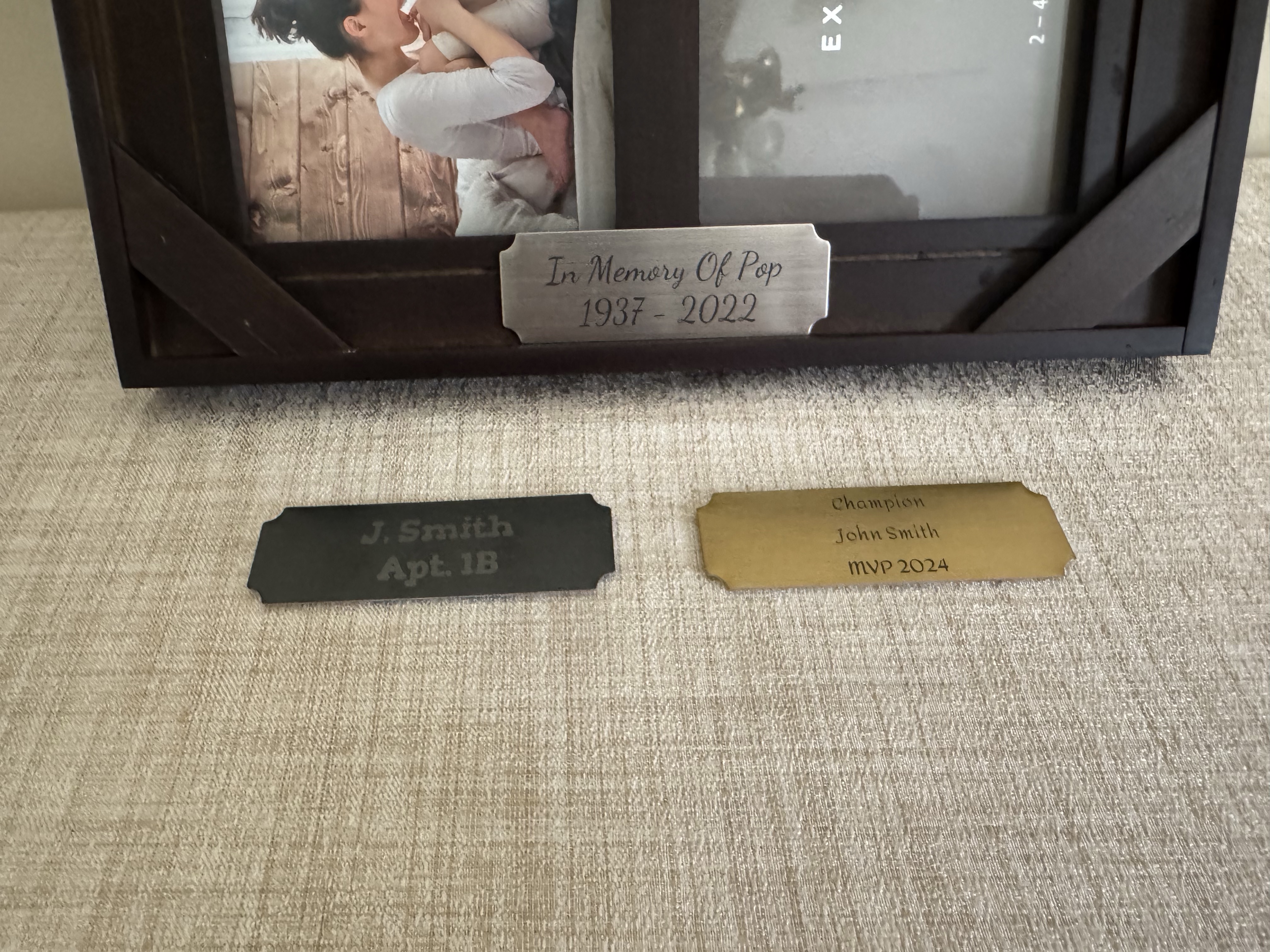 Customized Laser Engraved Name Plates 1 x 3 inches , 0.4mm diameter with adhesive backing
