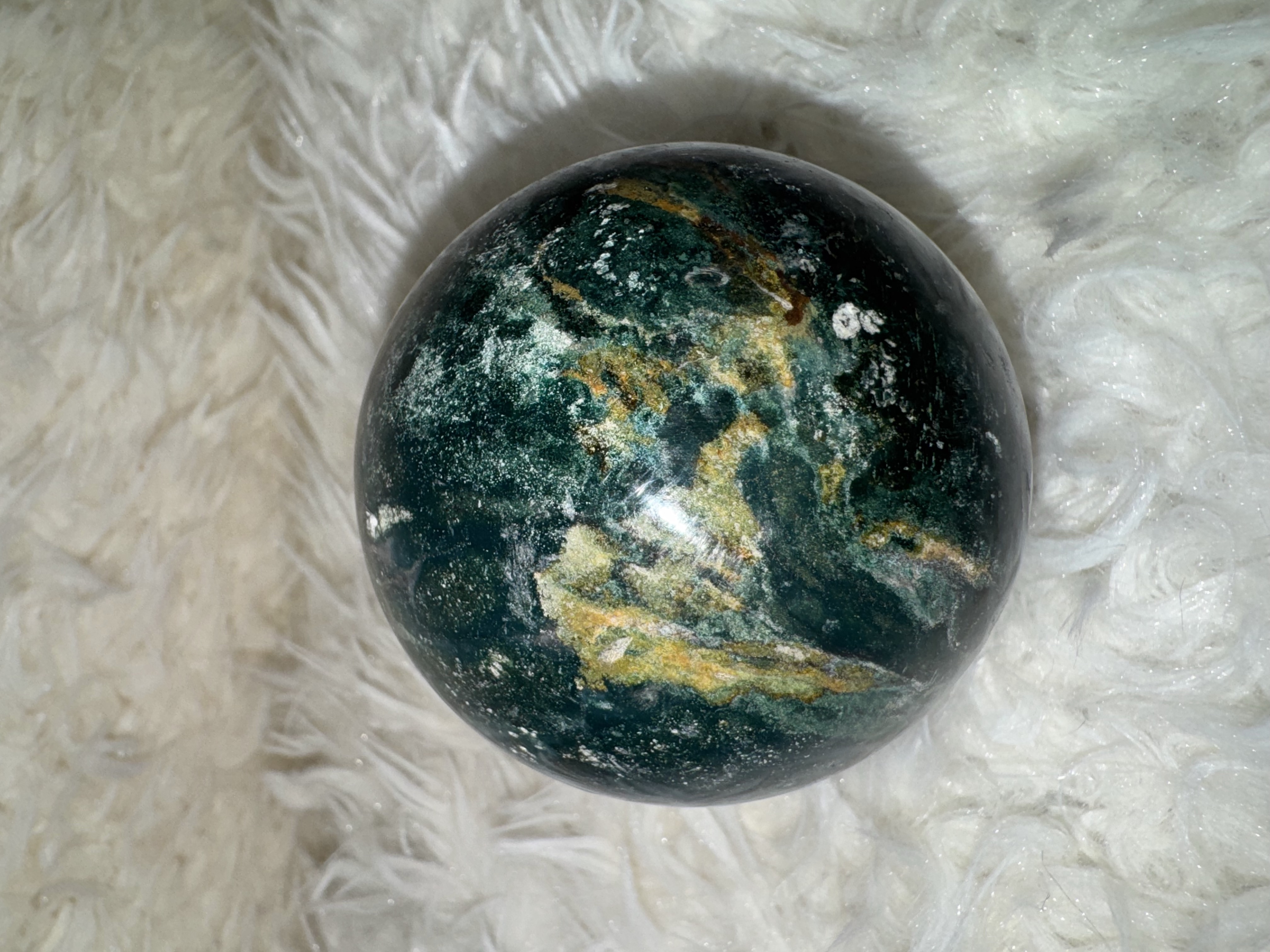 Blue and Green Opalized Petrified Wood Sphere 2.46 inches 