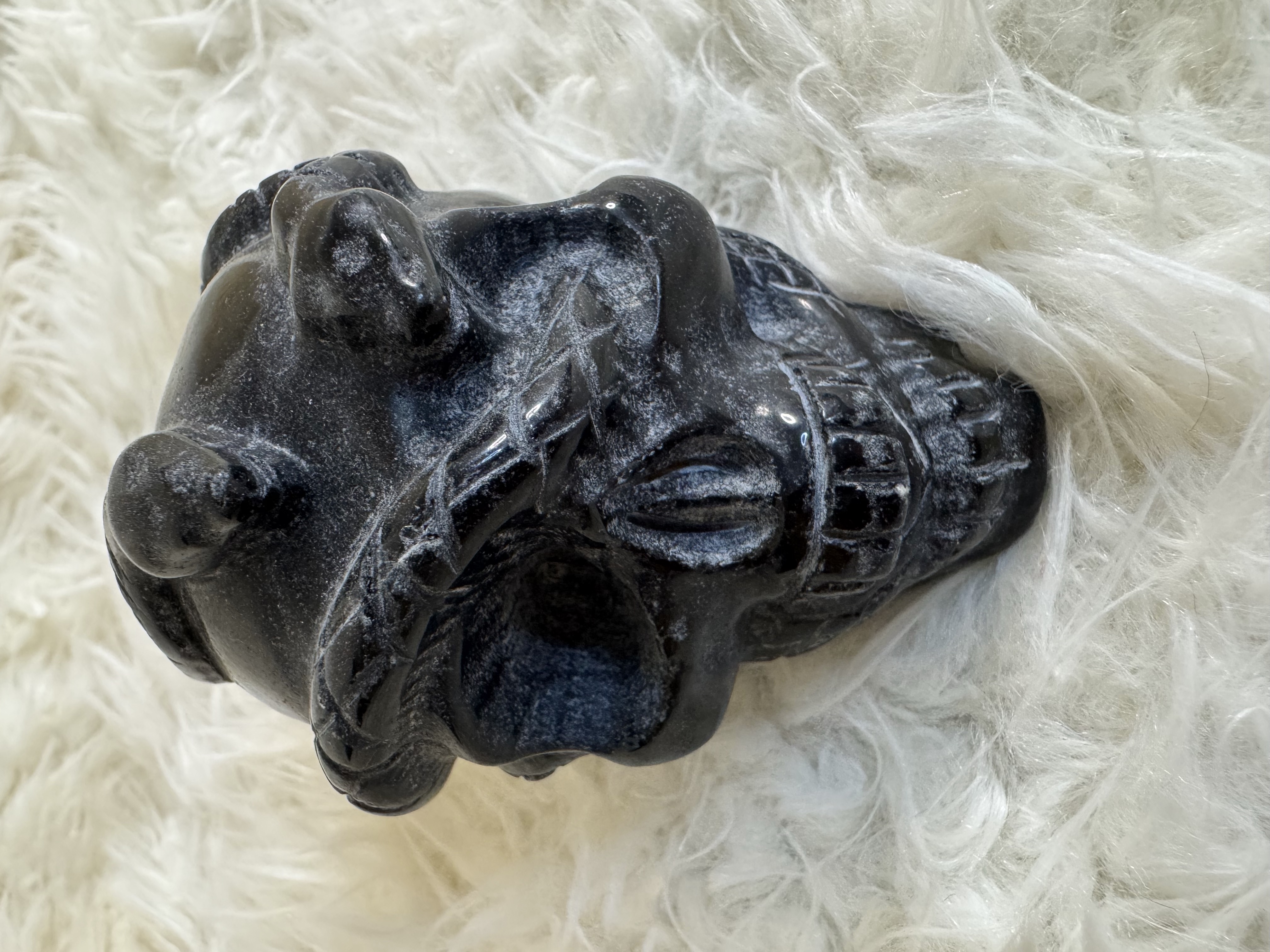 Black Obsidian Snake Skull 2.47 in W x 2.67 in H x 3. 36 in L 