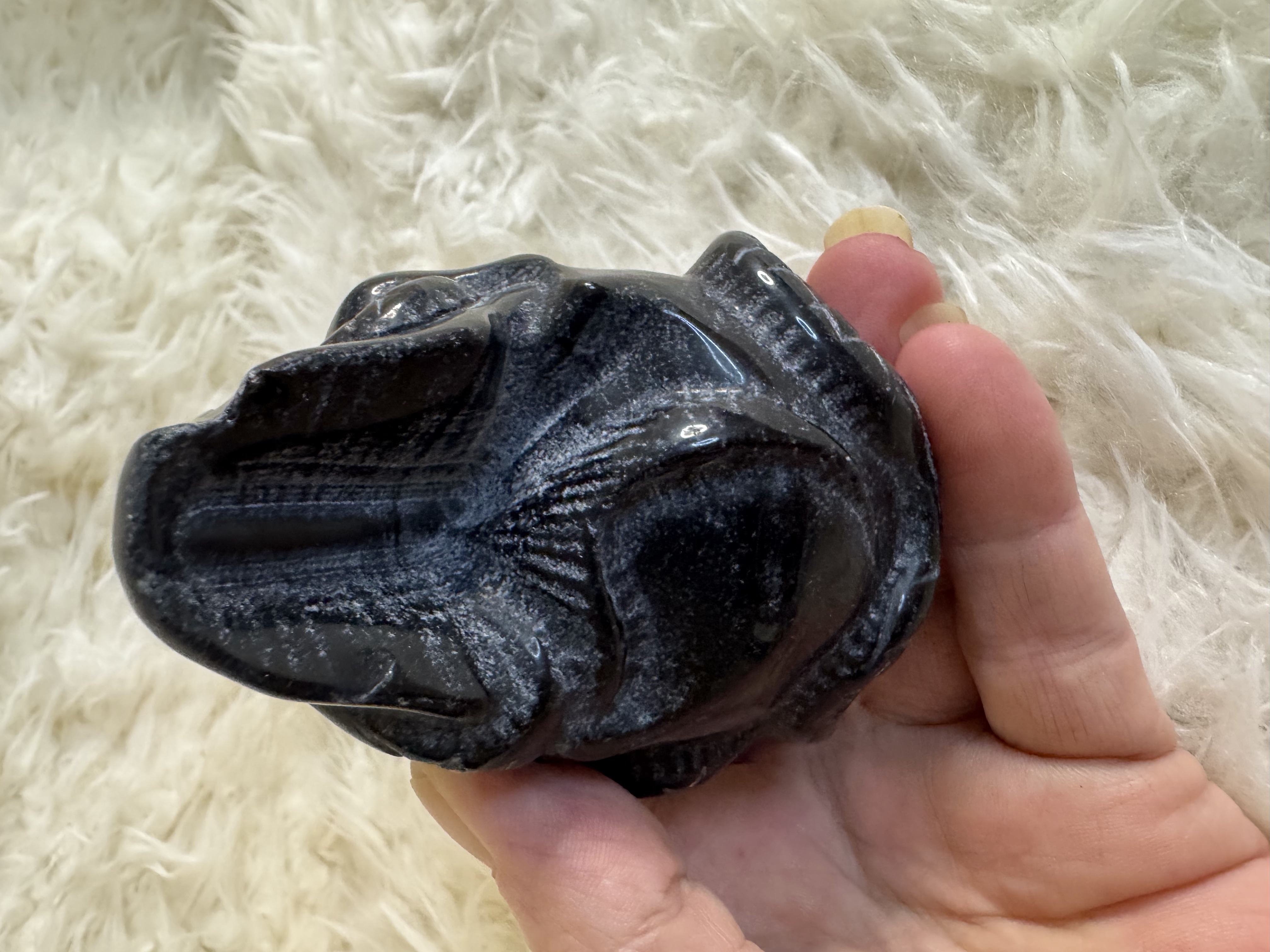 Black Obsidian Snake Skull 2.47 in W x 2.67 in H x 3. 36 in L 