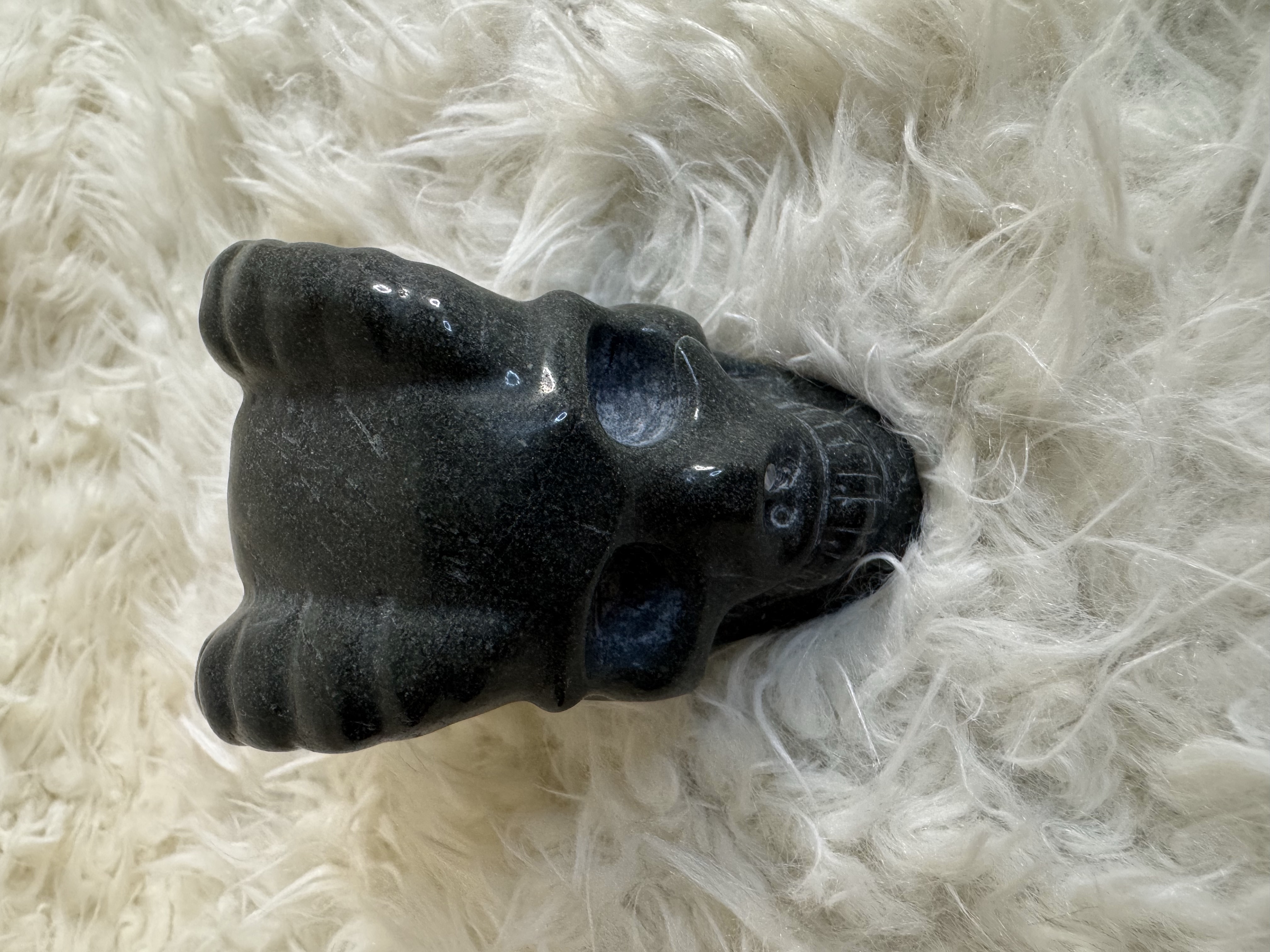 Bloodstone Skull with Horns 2.38 in W x 2.39 in H x 3.33 in L 