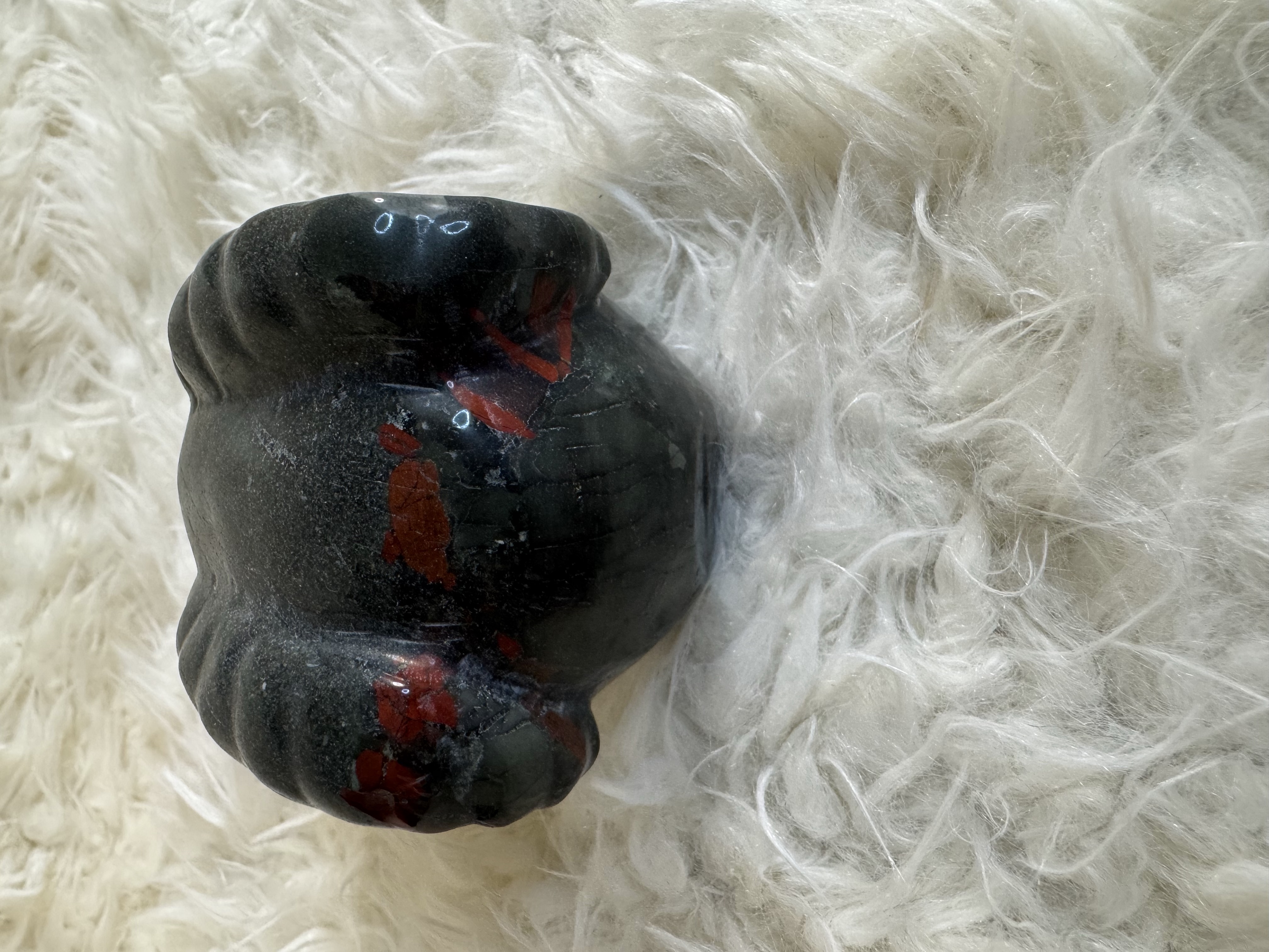 Bloodstone Skull with Horns 2.38 in W x 2.39 in H x 3.33 in L 