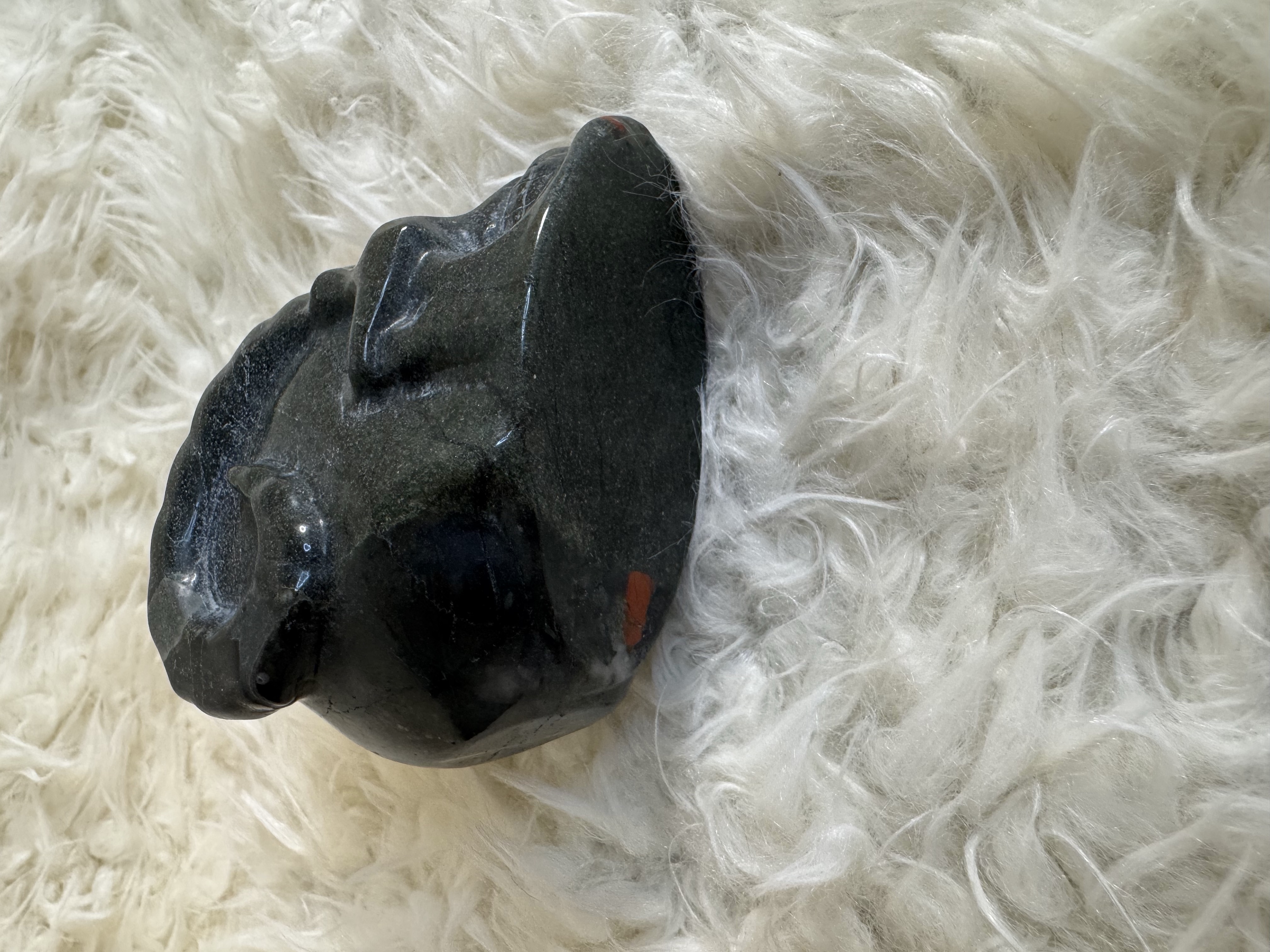 Bloodstone Skull with Horns 2.38 in W x 2.39 in H x 3.33 in L 