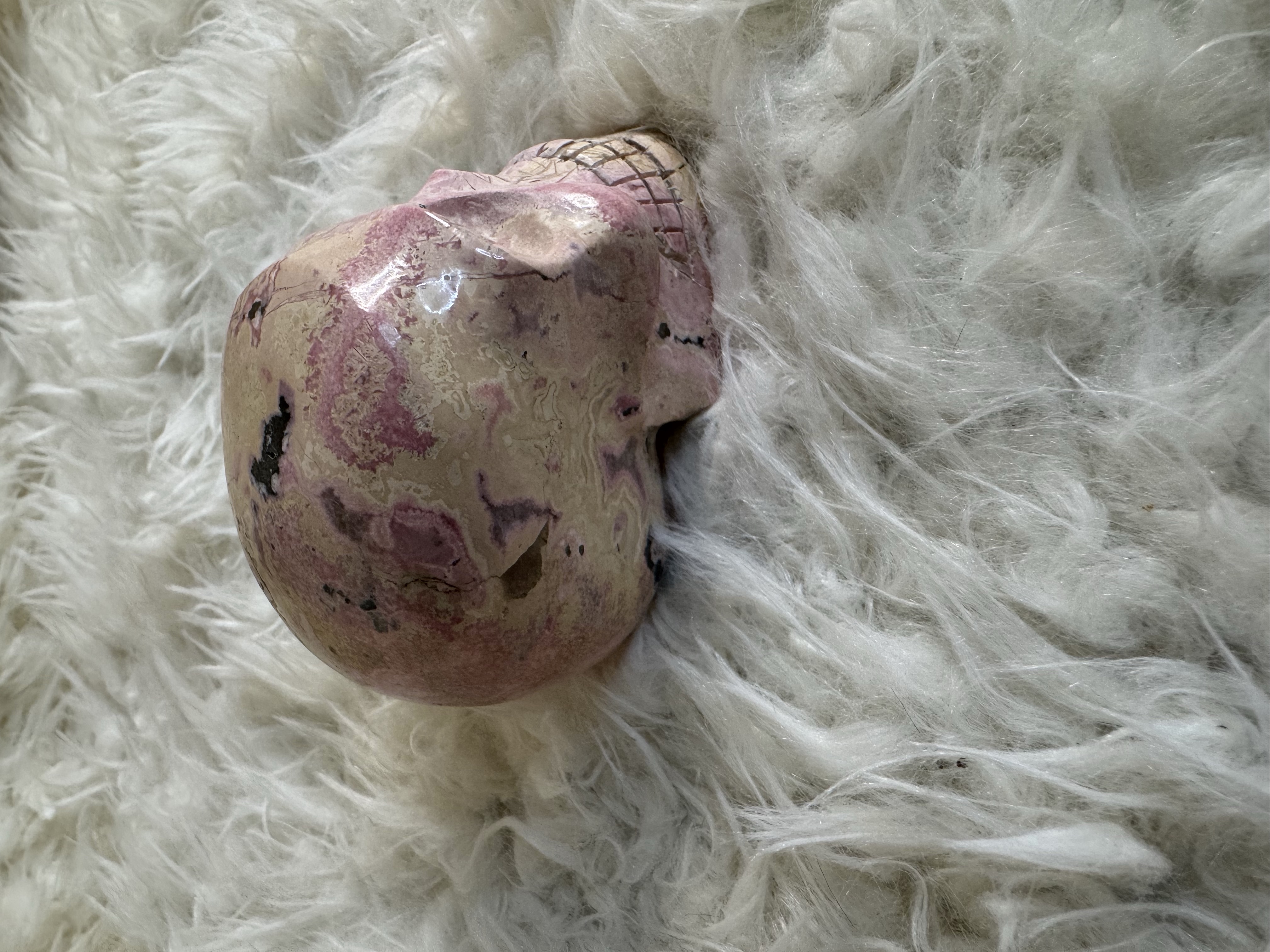Rhodonite Skull 1.91 in W x 2.33 in H x 2.87 in L 