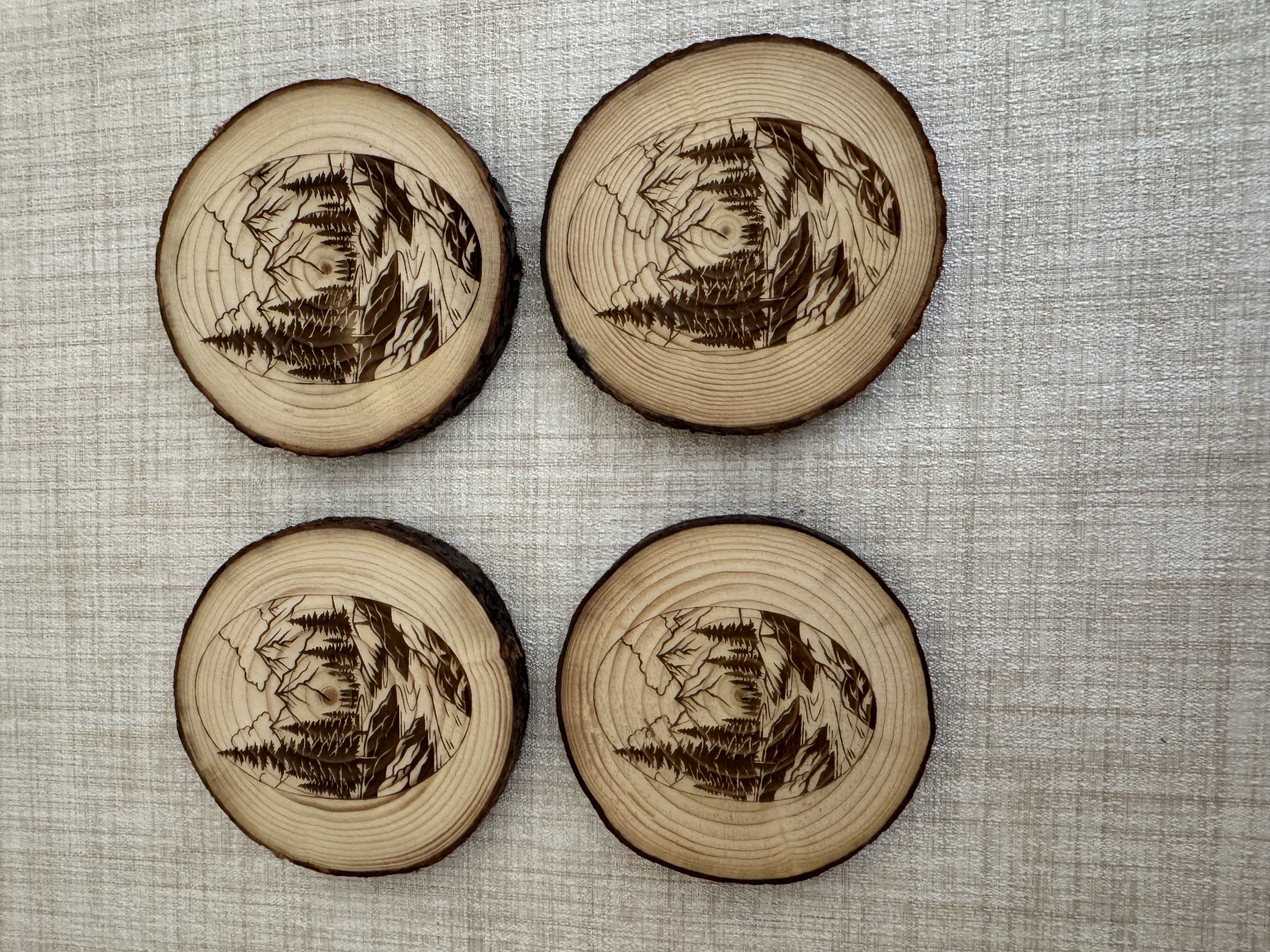 Customized Laser Engraved Pine Coasters - Wilderness River - Set of 4 