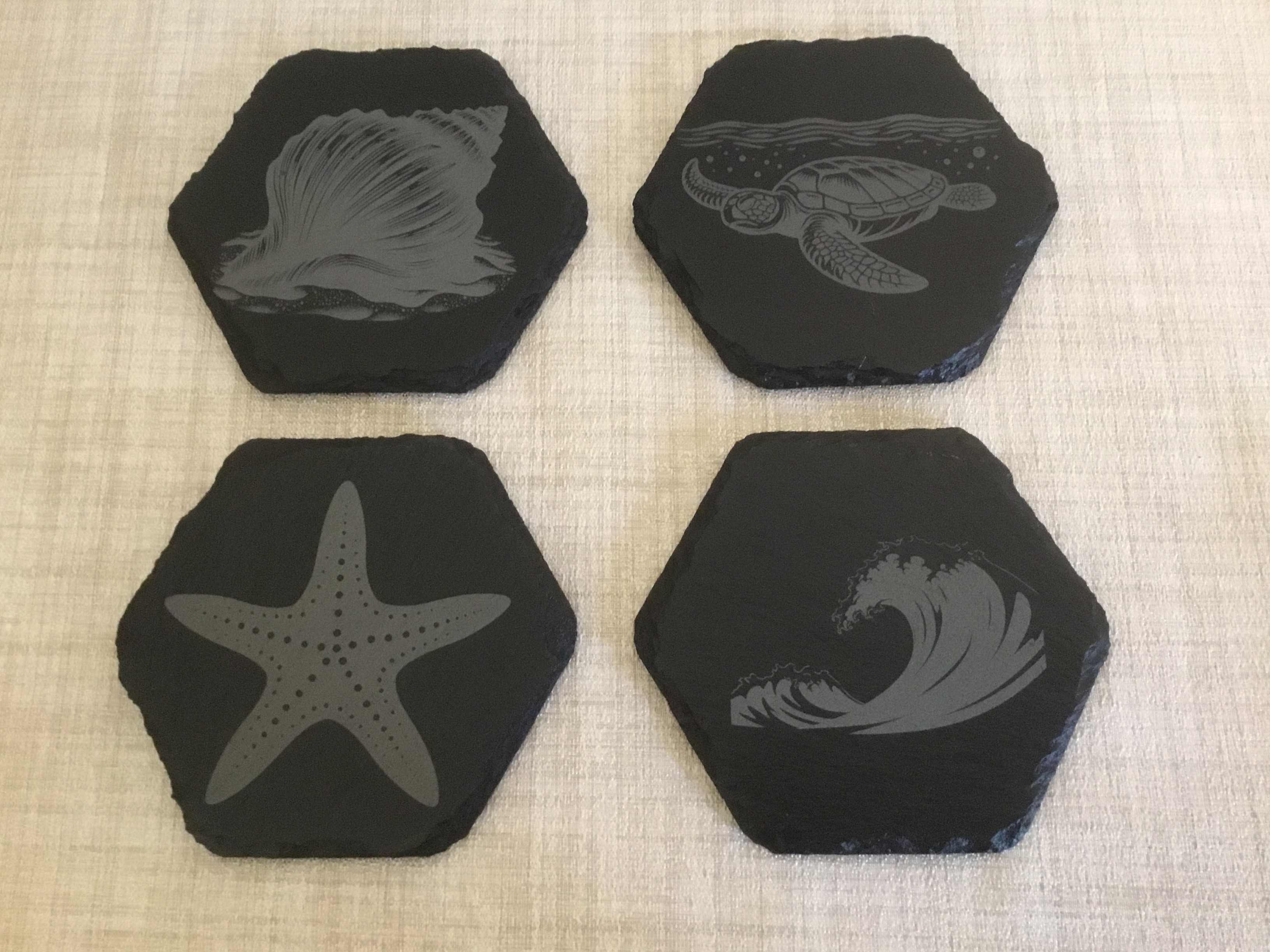 Customized Laser Engraved Slate Coasters - Beach Theme - Set of 4