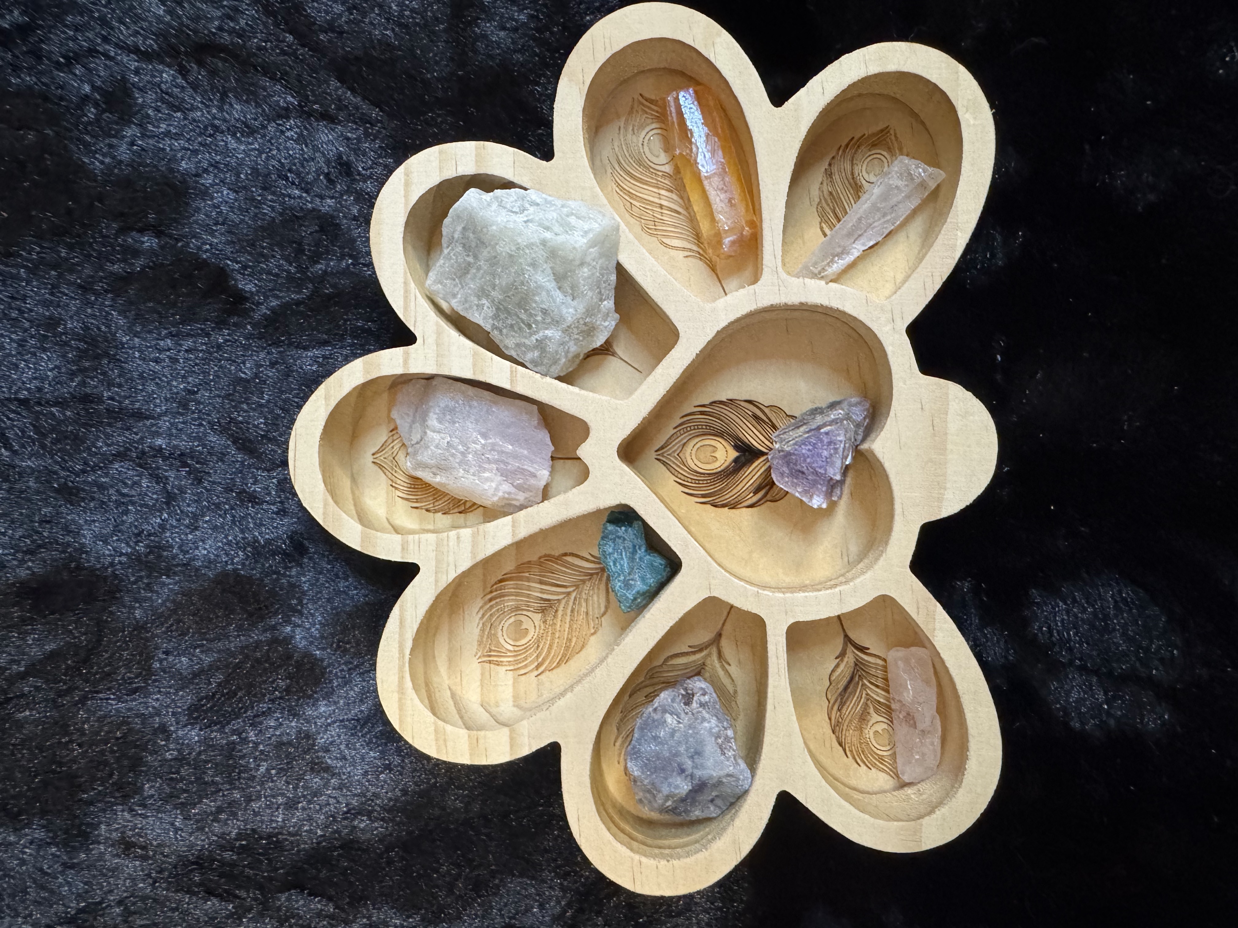 Peacock Tray with 7 Chakra Gem Set