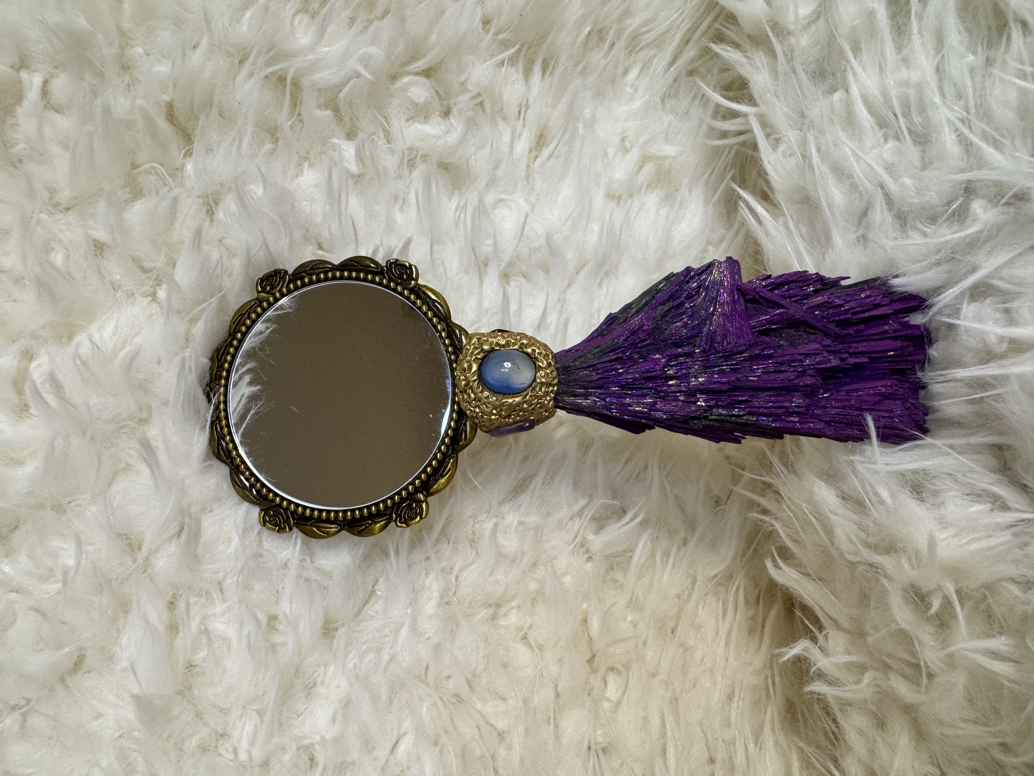 Titanium Aura Black Kyanite Handle with Blue Opalite Mirror