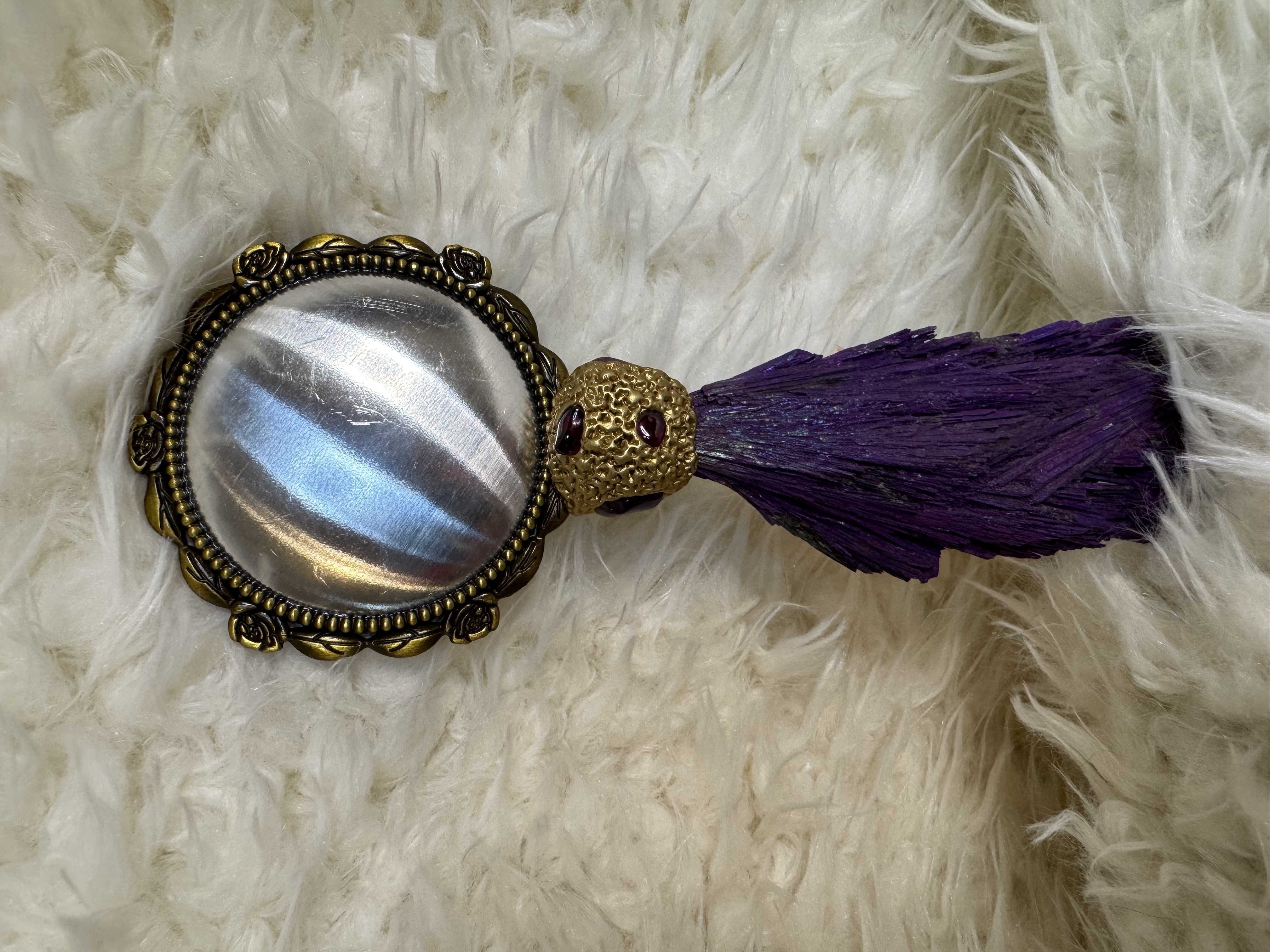 Titanium Aura Black Kyanite Handle with Blue Opalite Mirror
