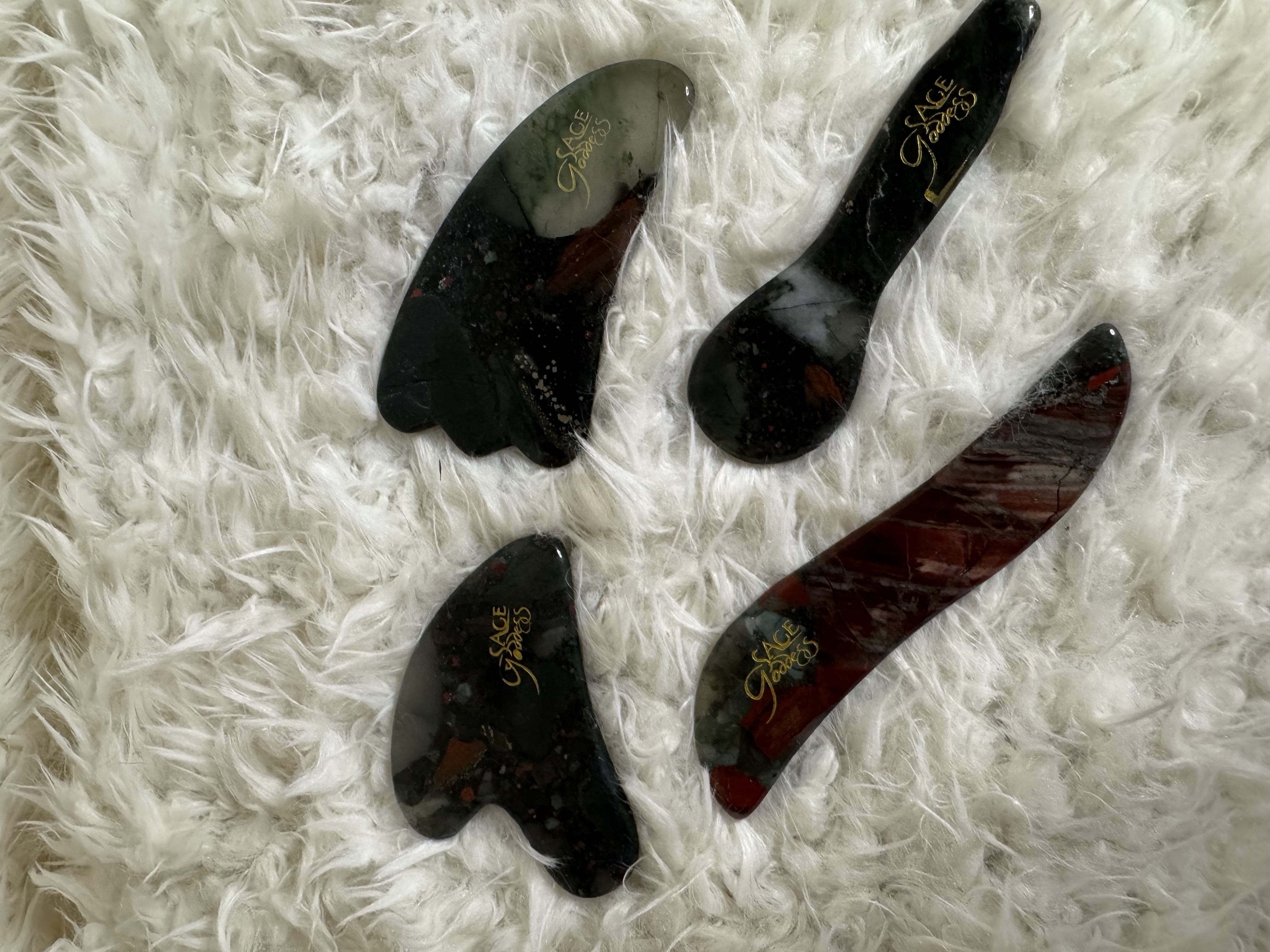 African Bloodstone GuaSha Tools - Set of 4