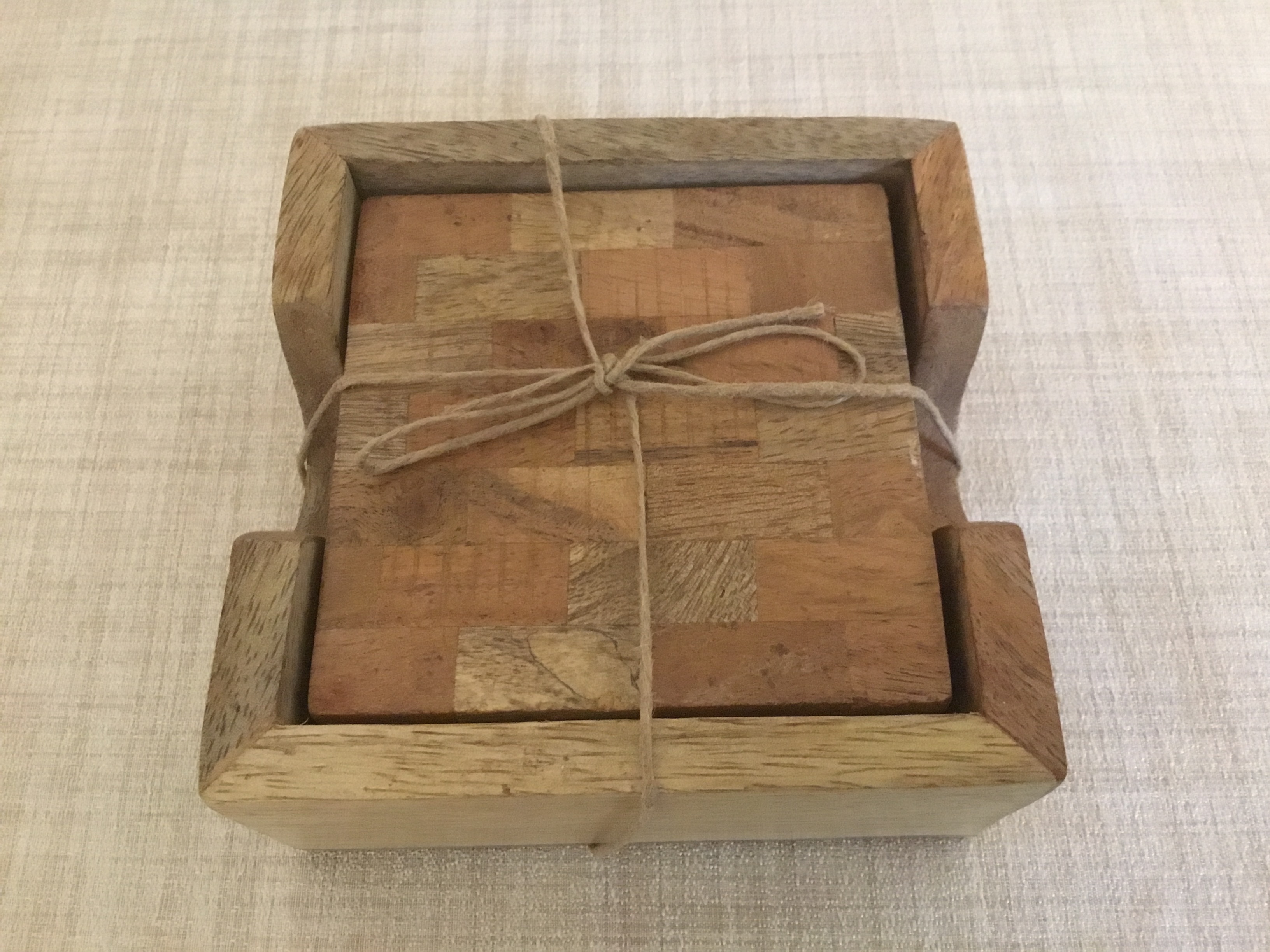 Customized Laser Engraved Set of 4 Wood Coasters with Holder