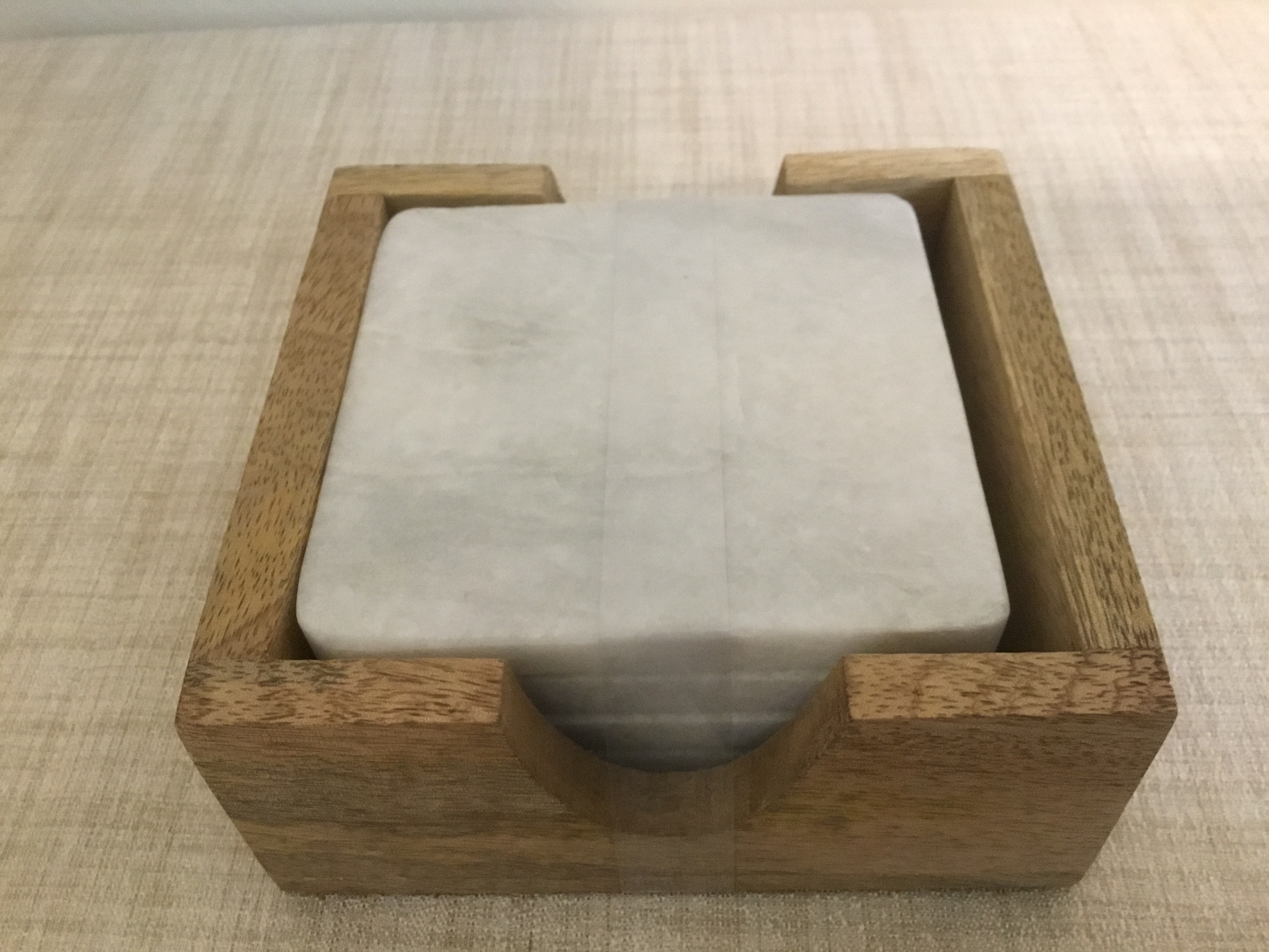 Customized Laser Engraved Set of 4 Stone Coasters with Wood Holder