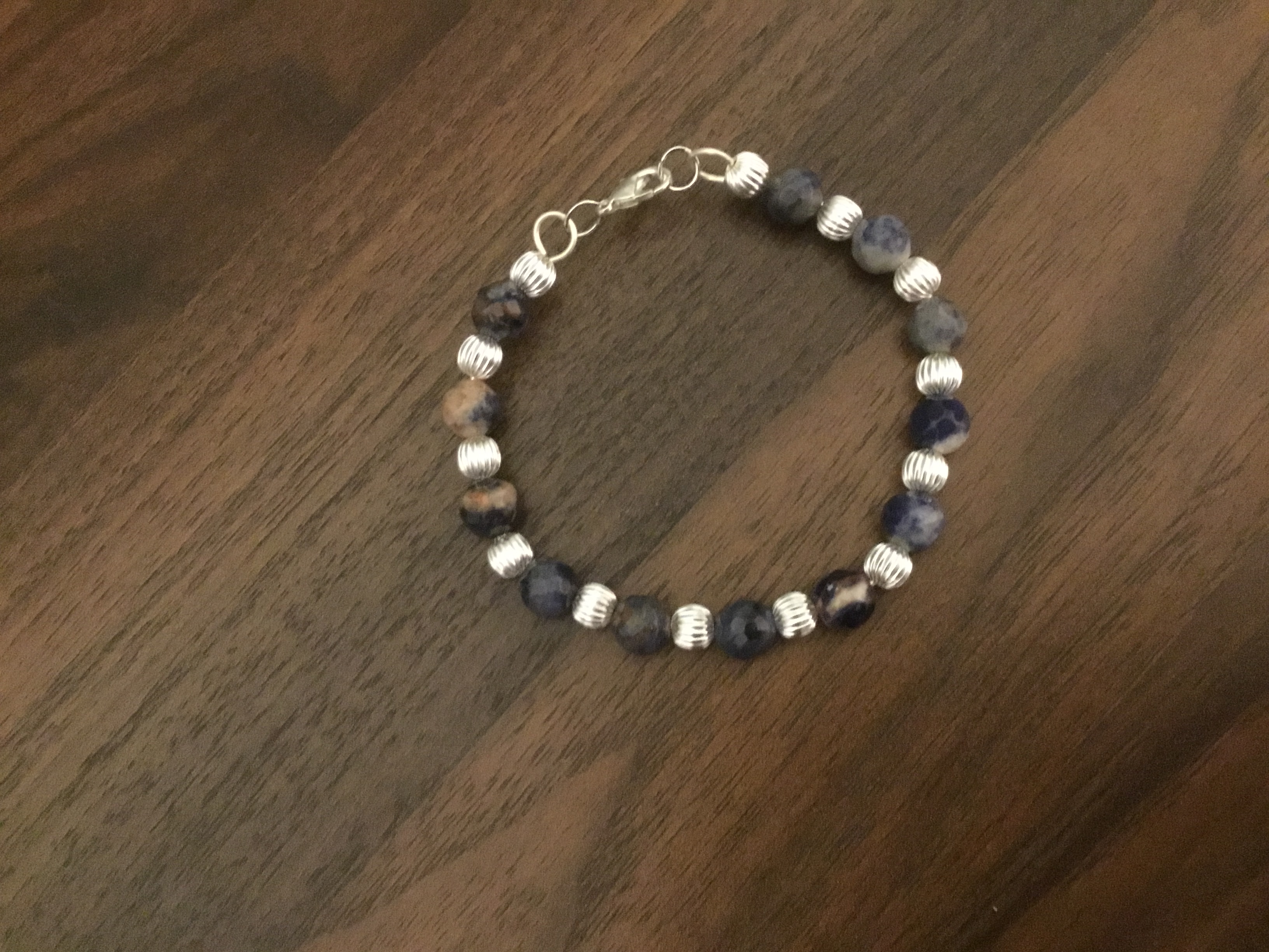 Sodalite and Silver beads Lobster Claw Bracelet 7.5 inches