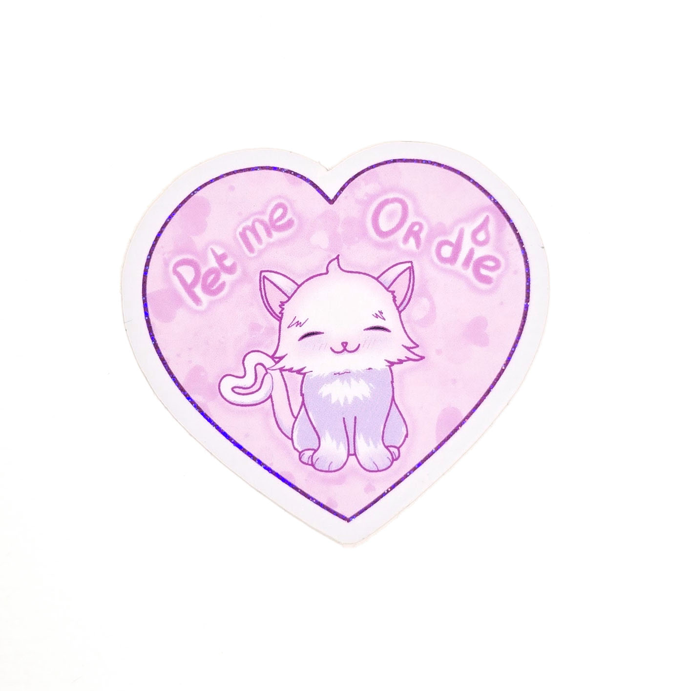 Glitter effect, Cat "pet me or die" - Sticker