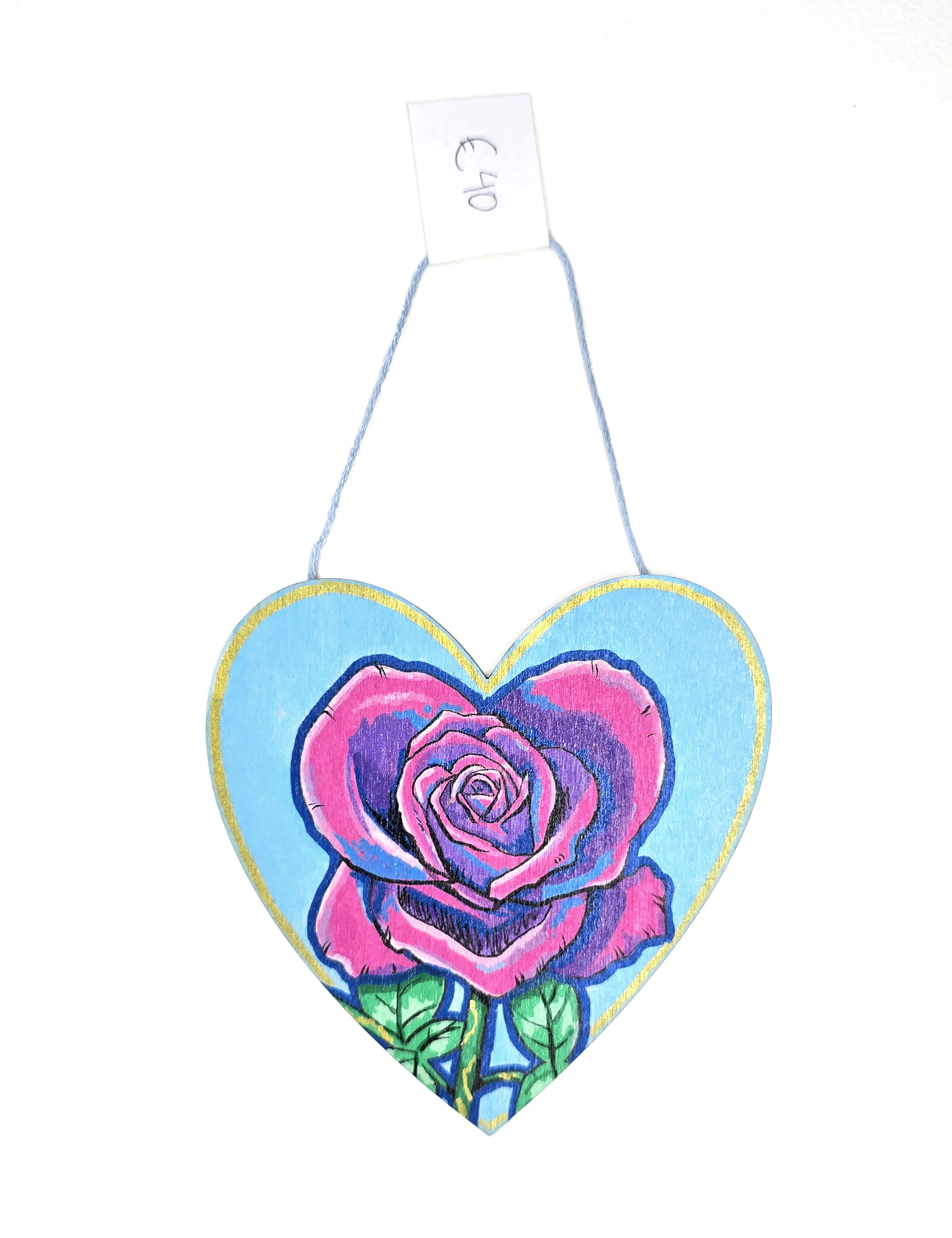 Rose heart, Original art on wood - Wooden, hanging wall art heart