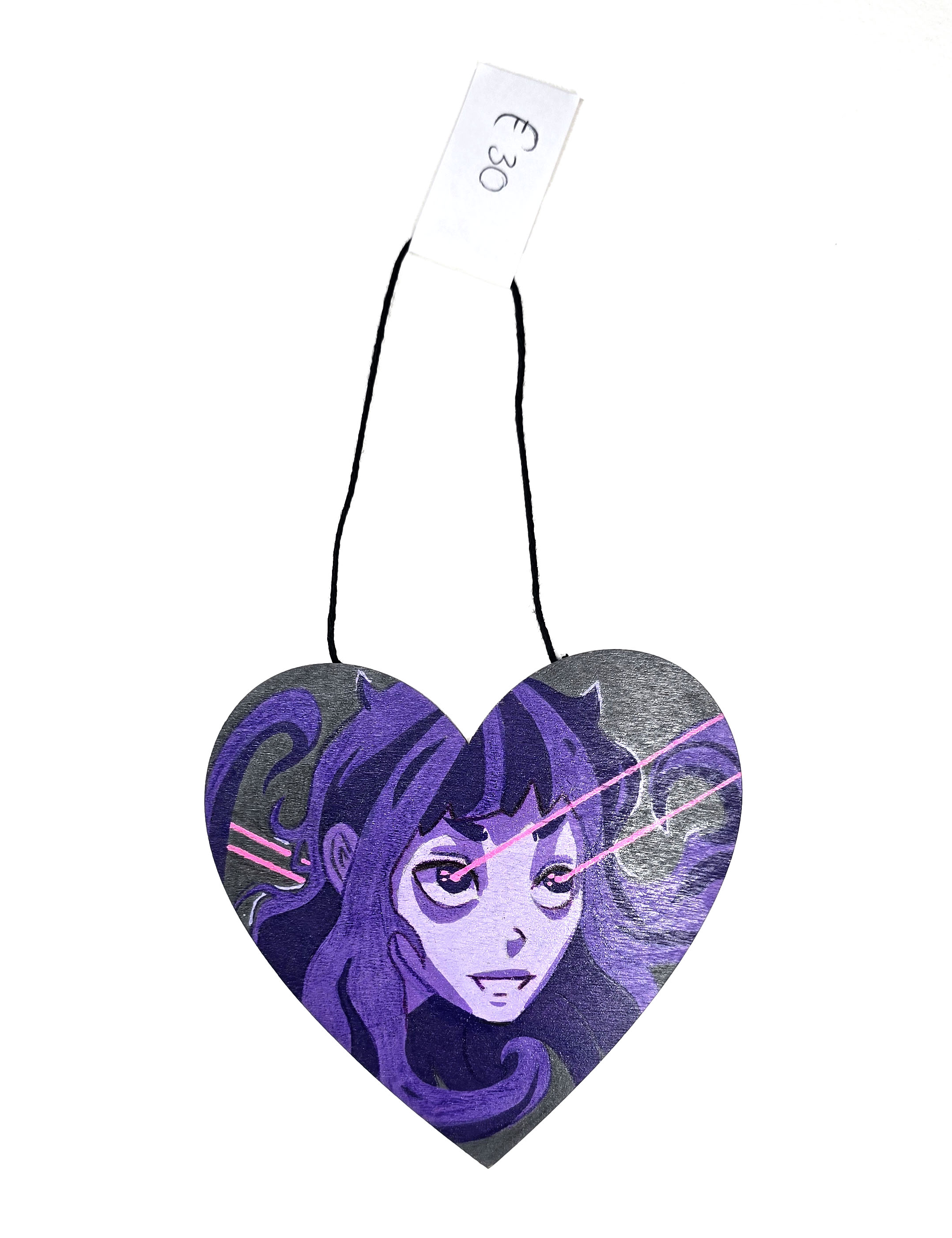 Laser Girl, Original art on wood - Wooden, hanging wall art heart