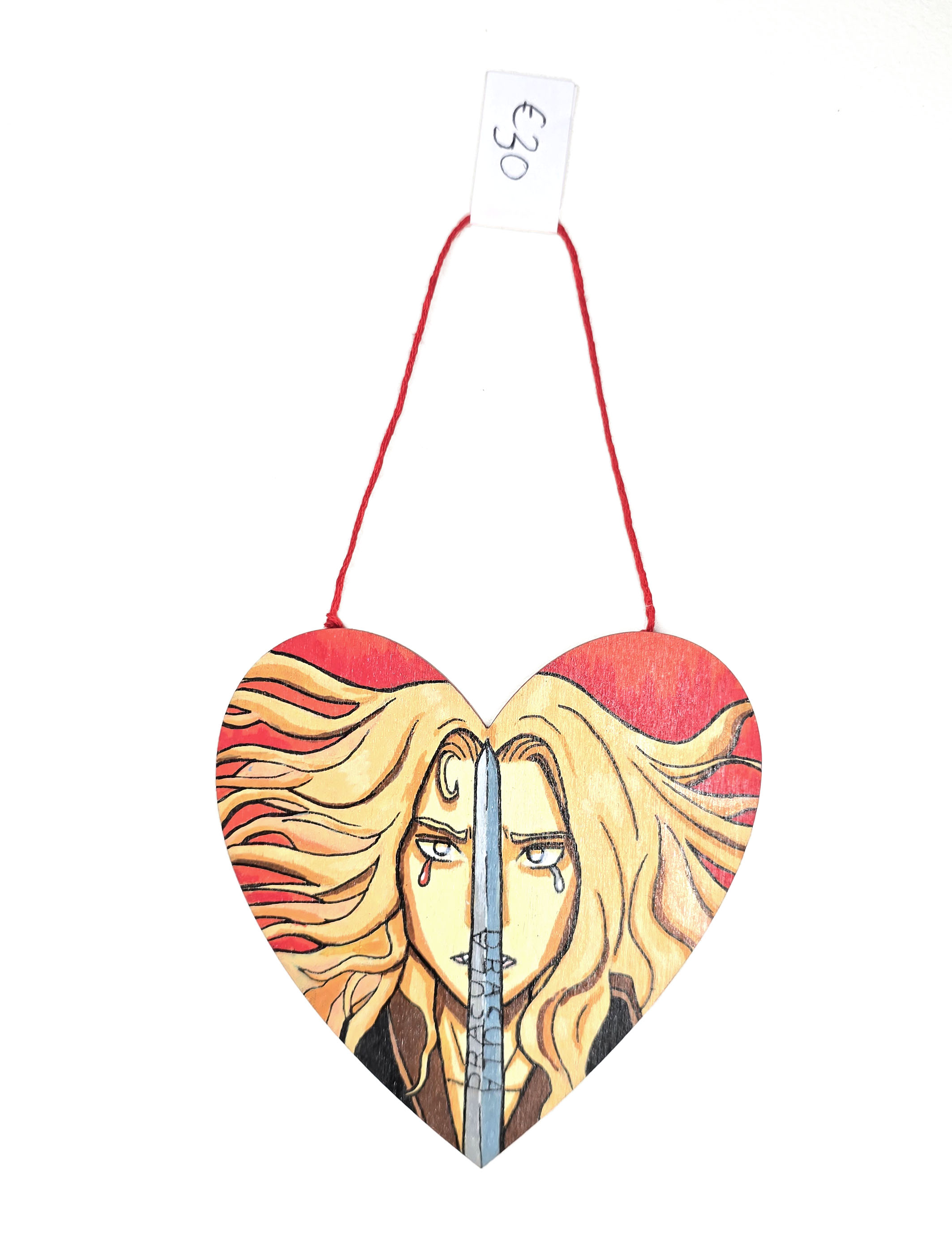 Alucard, Original art on wood - Wooden, hanging wall art heart