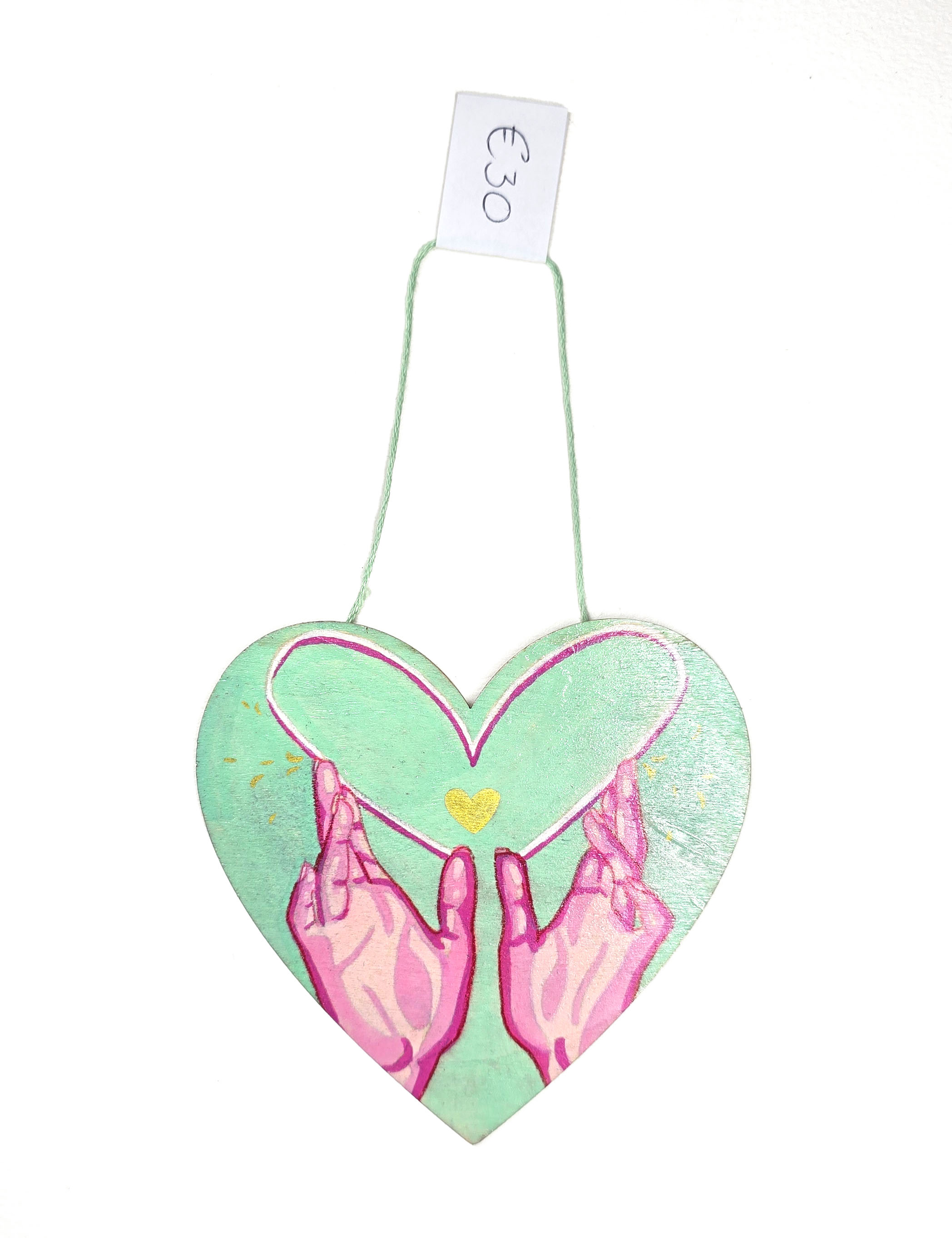 Love, Original art on wood - Wooden, hanging wall art heart