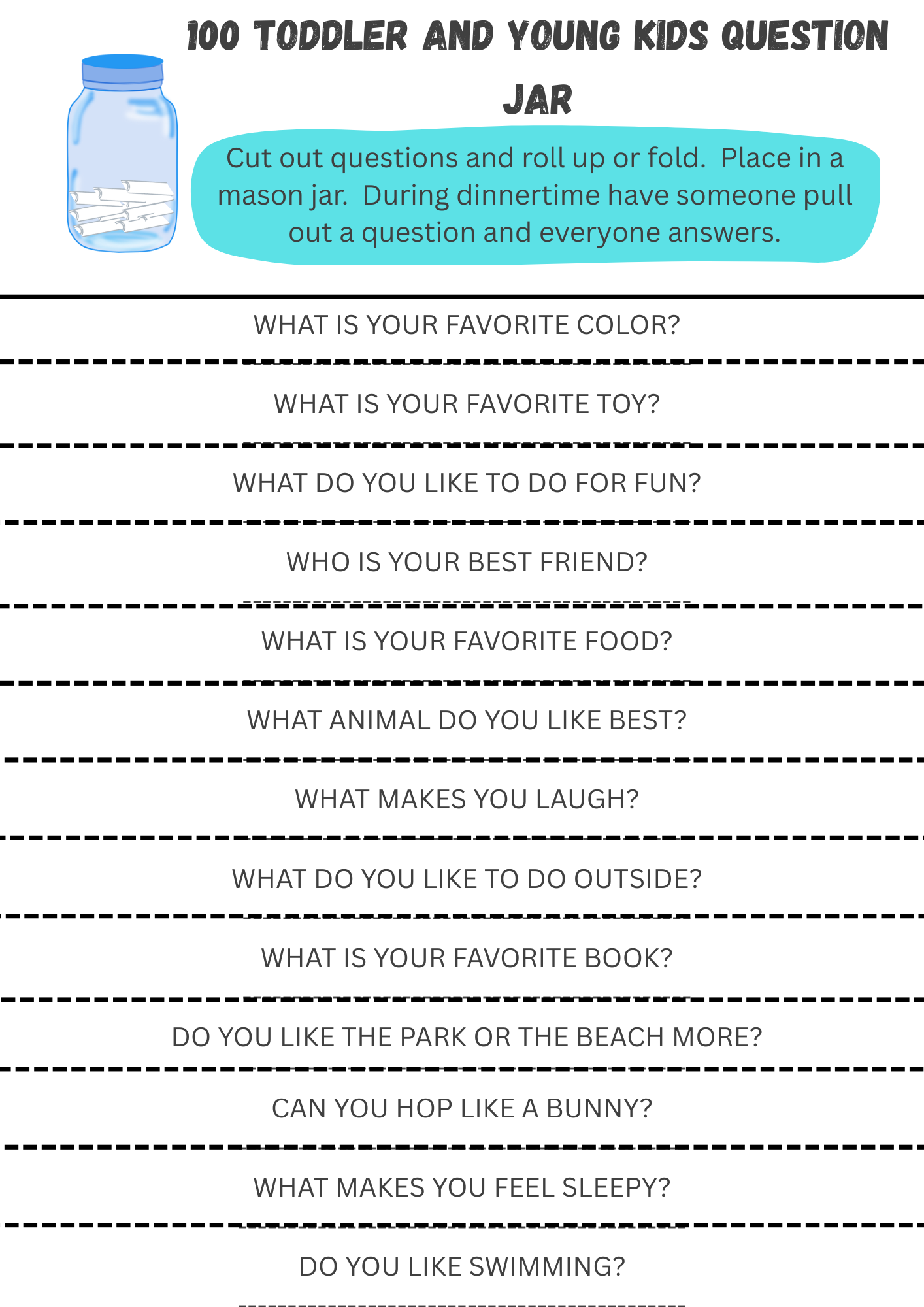 100 Toddler and Young Kid Questions in a Jar