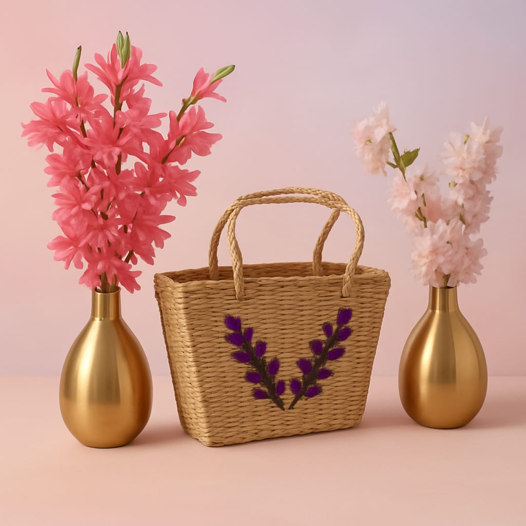 Ecofriendly handcrafted fashionable multi utility bags made of kauna grass.