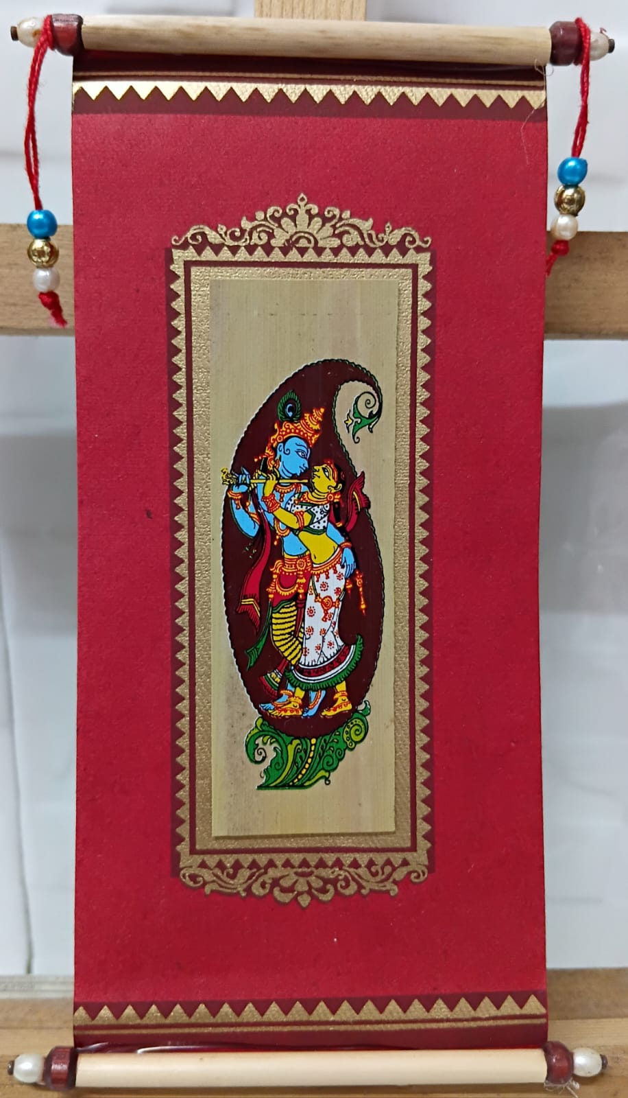 Miniature piece of traditional art on Shagun envelopes featuring lord Ganesha, Radhakrishna, and Lord Badrinath 