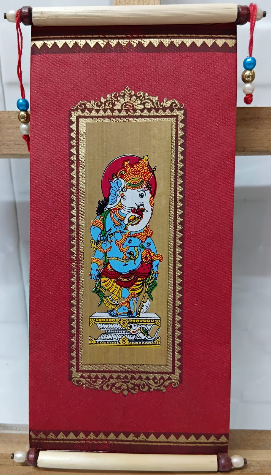 Miniature piece of traditional art on Shagun envelopes featuring lord Ganesha, Radhakrishna, and Lord Badrinath 