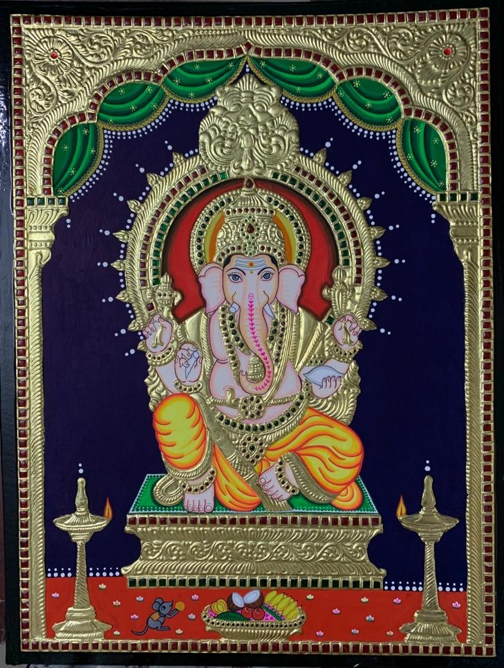 Traditional Tanjore Painting of Lord Ganesha