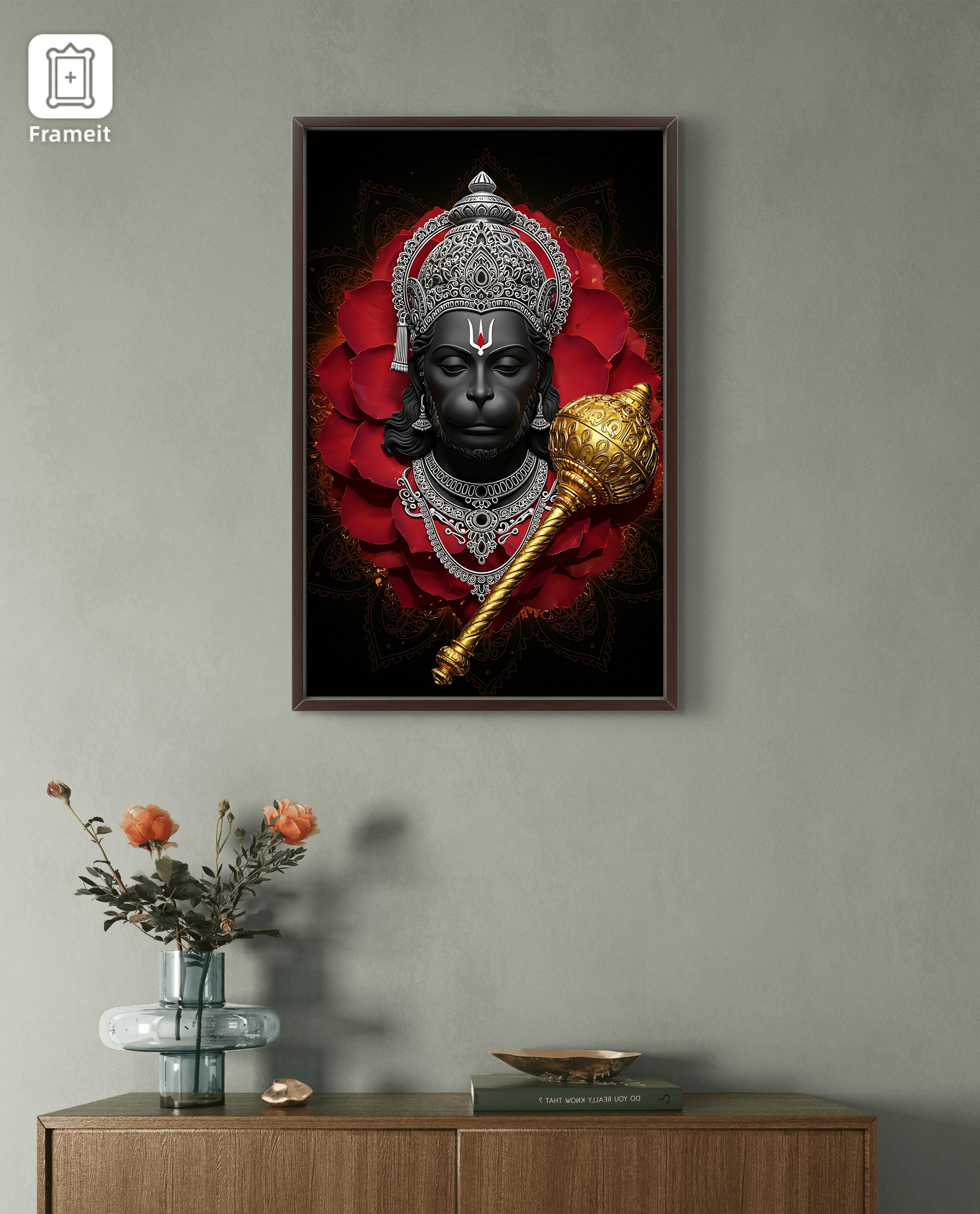 Black Hanumanji with Gada Divine Art Frame