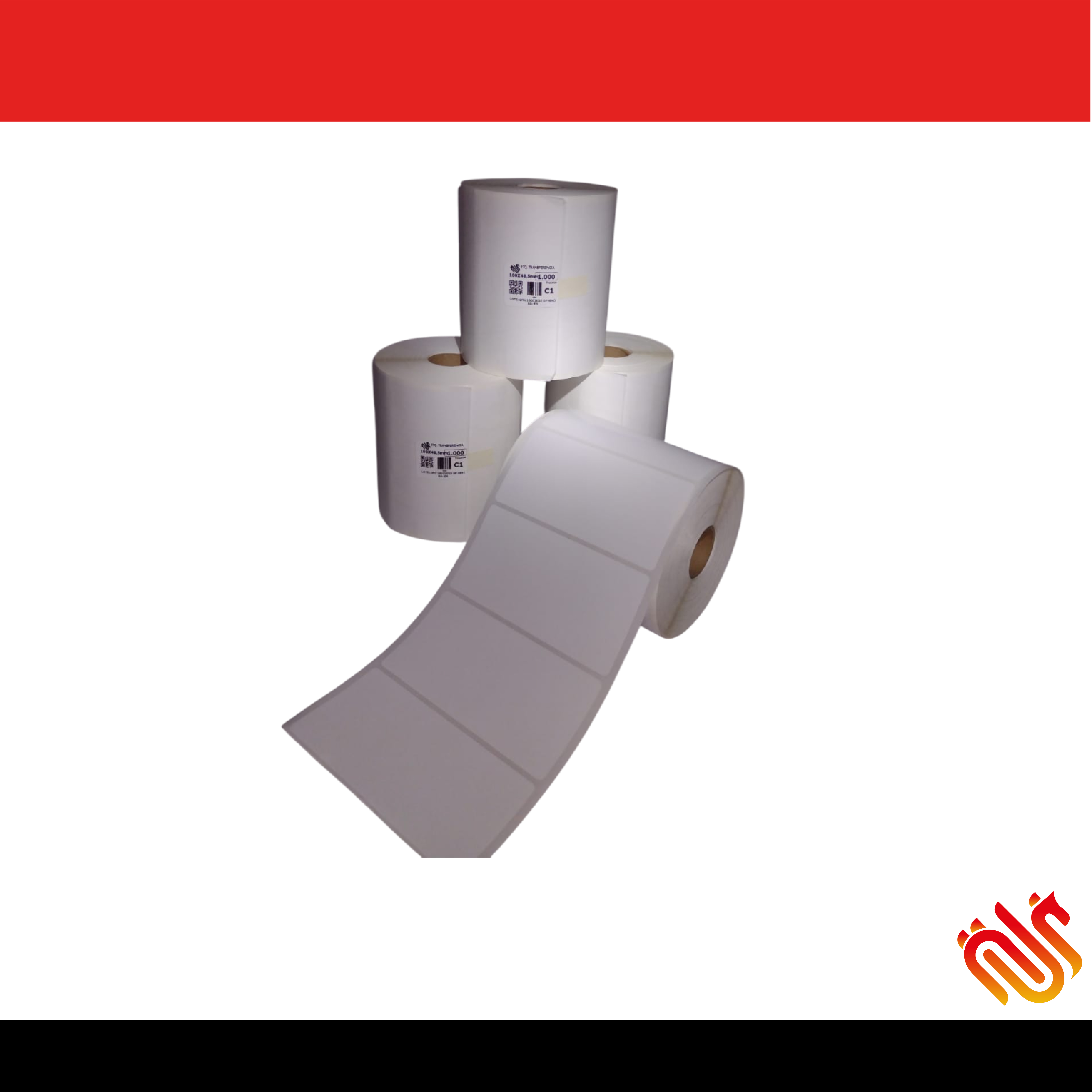 Caja x 12 Rollos x 800 Etiquetas en Transferencia Blanca Sin impresión de 100x49mm en Core de 1"