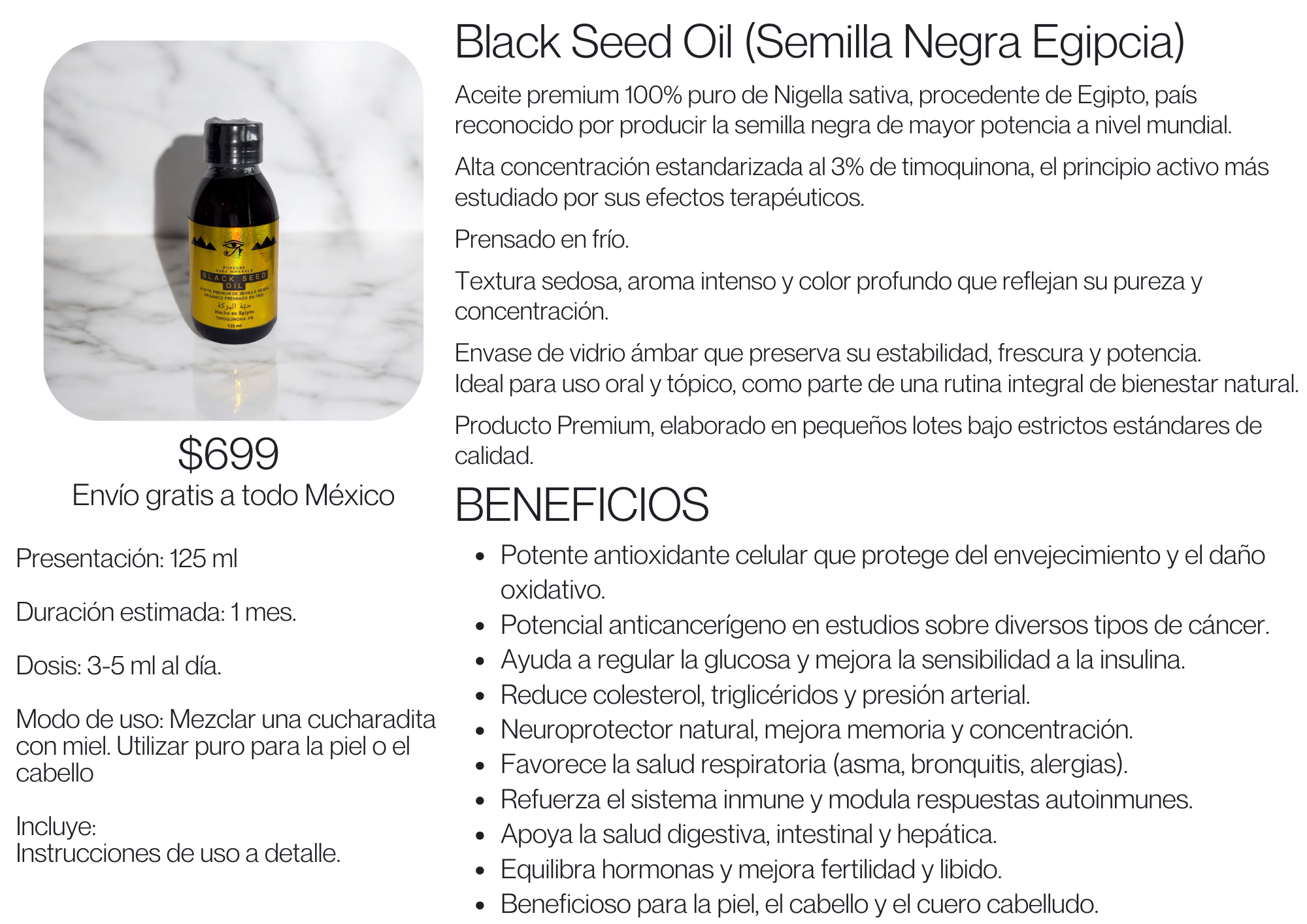 Aceite de Semilla Negra Premium - 125 ml