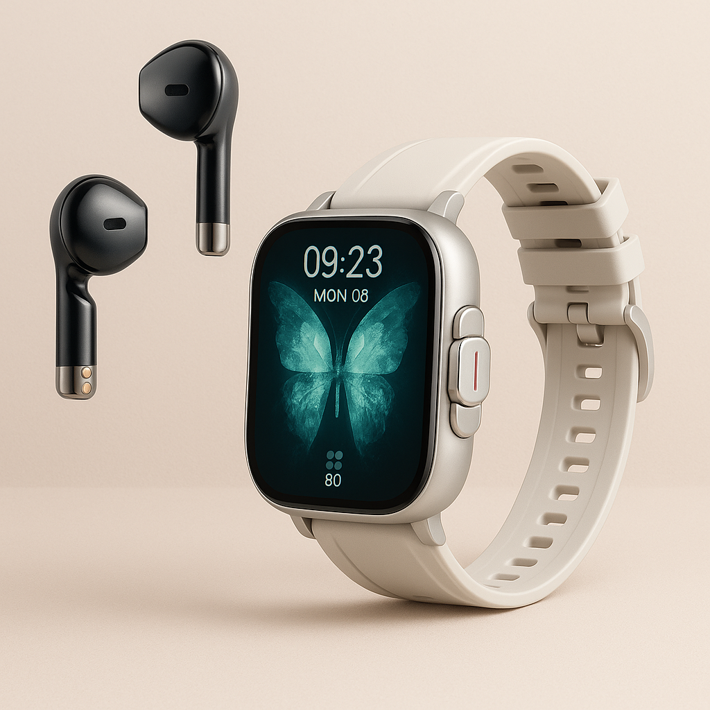 Reloj inteligente con audifonos color blanco